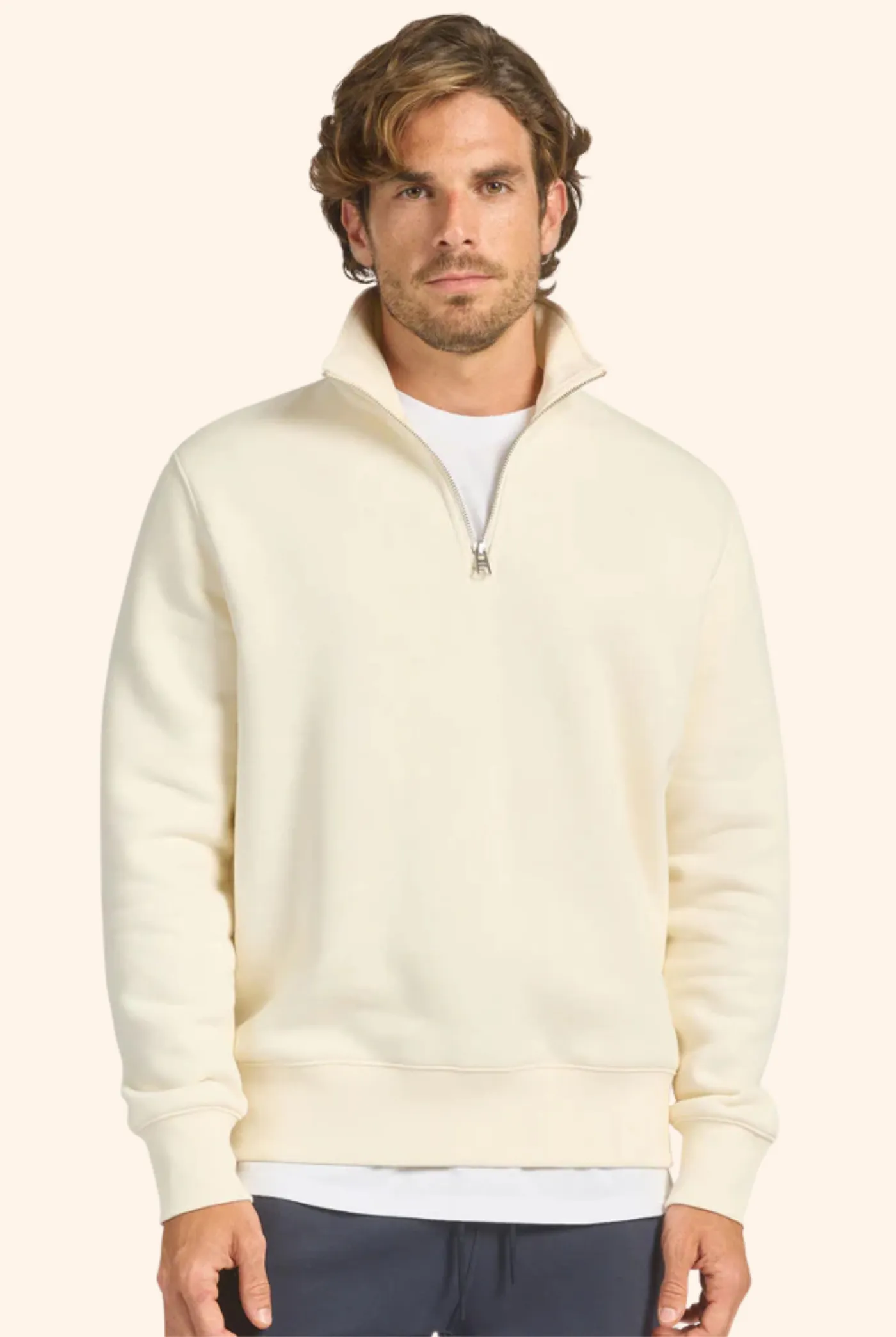 1/4 Zip Sweat in Off White