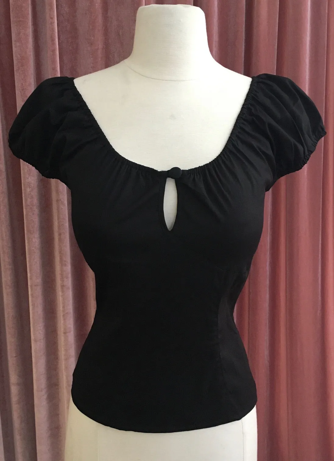 Black Peasant Style Pinup Top
