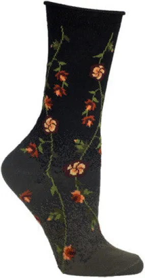 Black Tibetan Flower Socks (Women's)