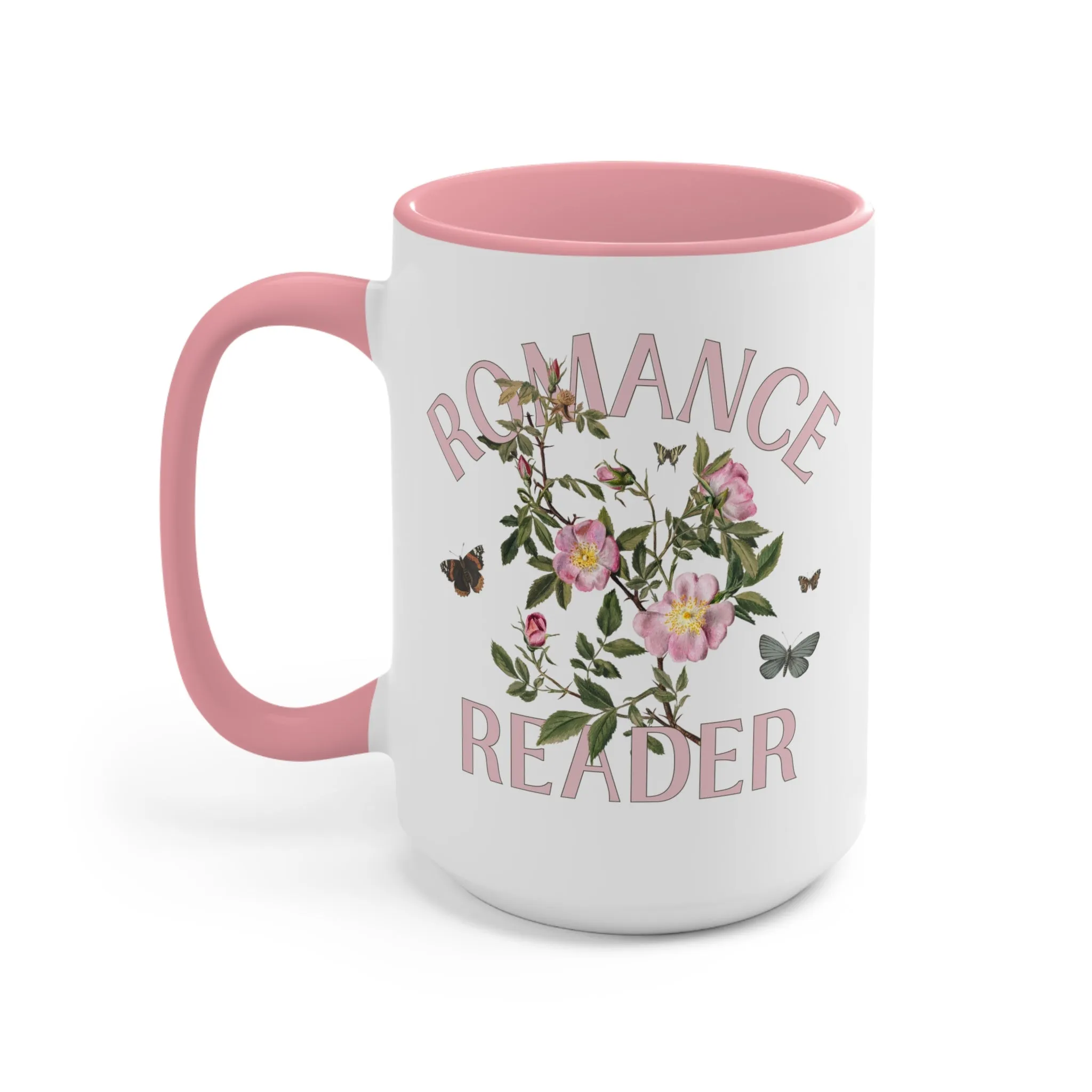 Bookish Floral Coffee Mug for Romance Reader: Vintage Botanical Mug with Butterflies
