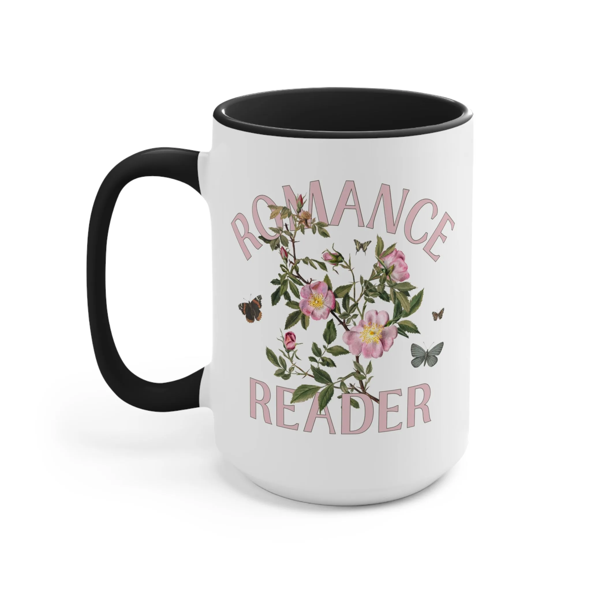 Bookish Floral Coffee Mug for Romance Reader: Vintage Botanical Mug with Butterflies