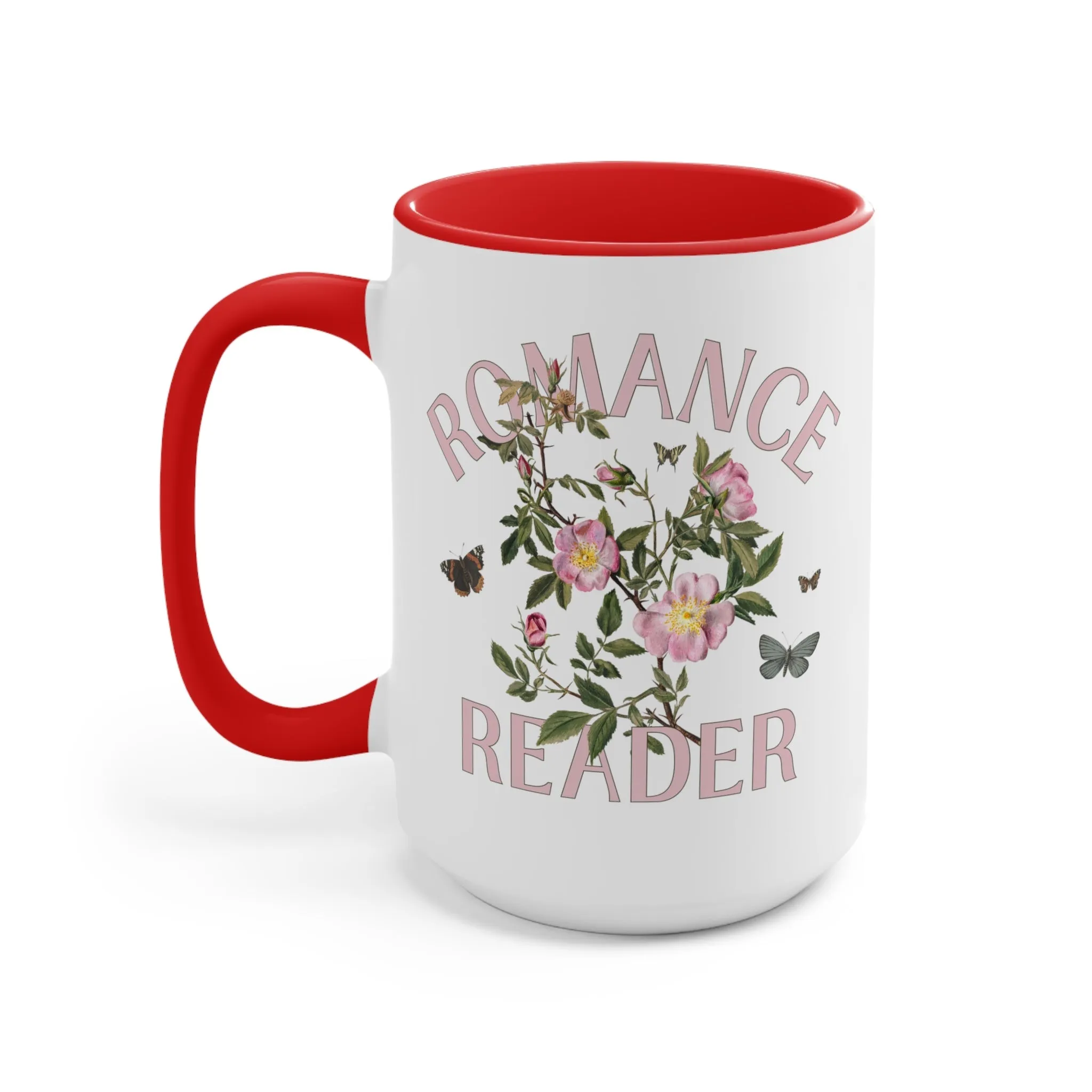 Bookish Floral Coffee Mug for Romance Reader: Vintage Botanical Mug with Butterflies