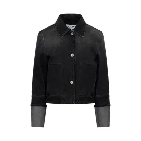 Button Denim Jacket in Black