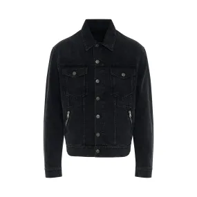 Buttoned Denim Jacket with Zipped Pocket in Washed Black