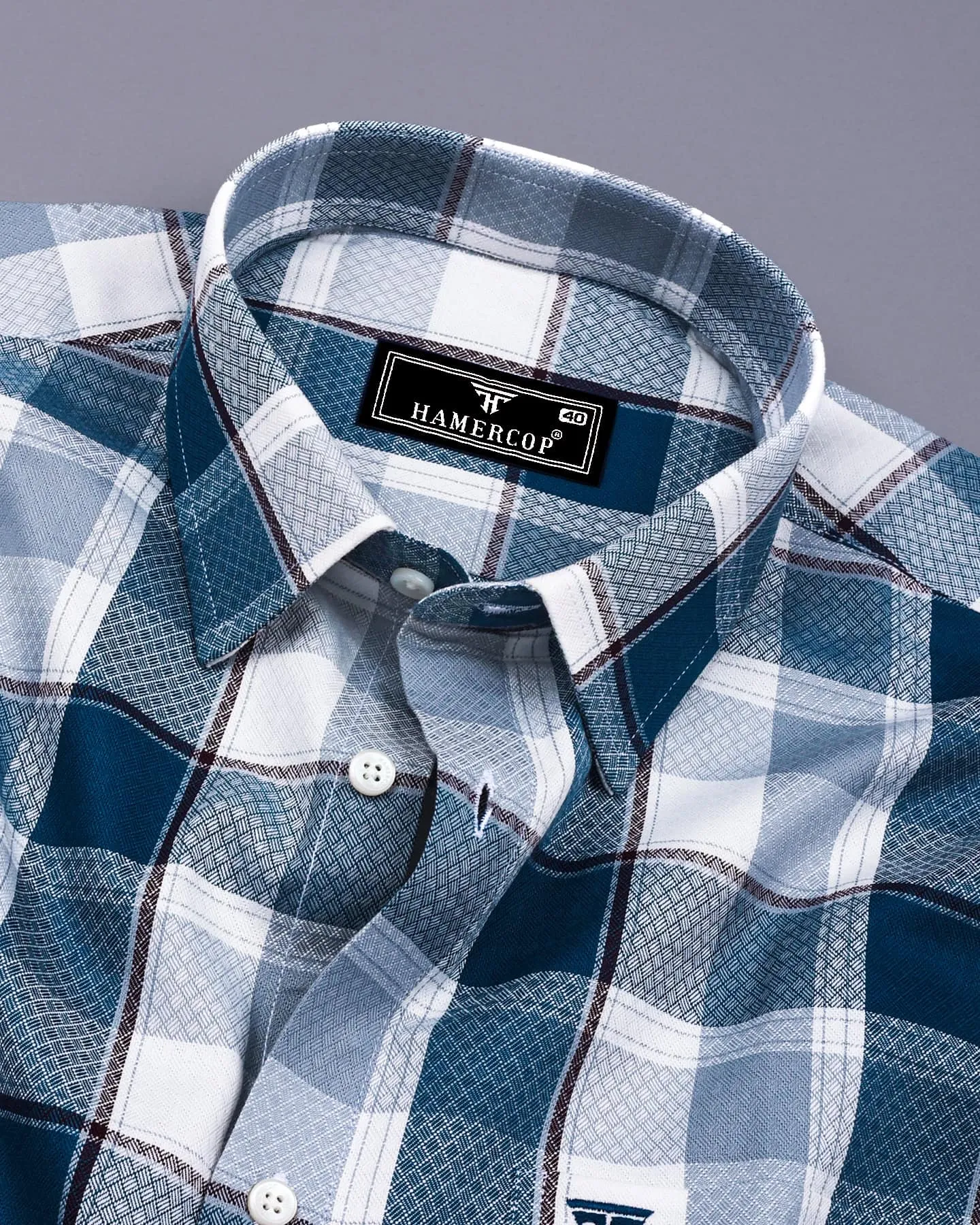 Crollon Blue With White Check Dobby Cotton Shirt