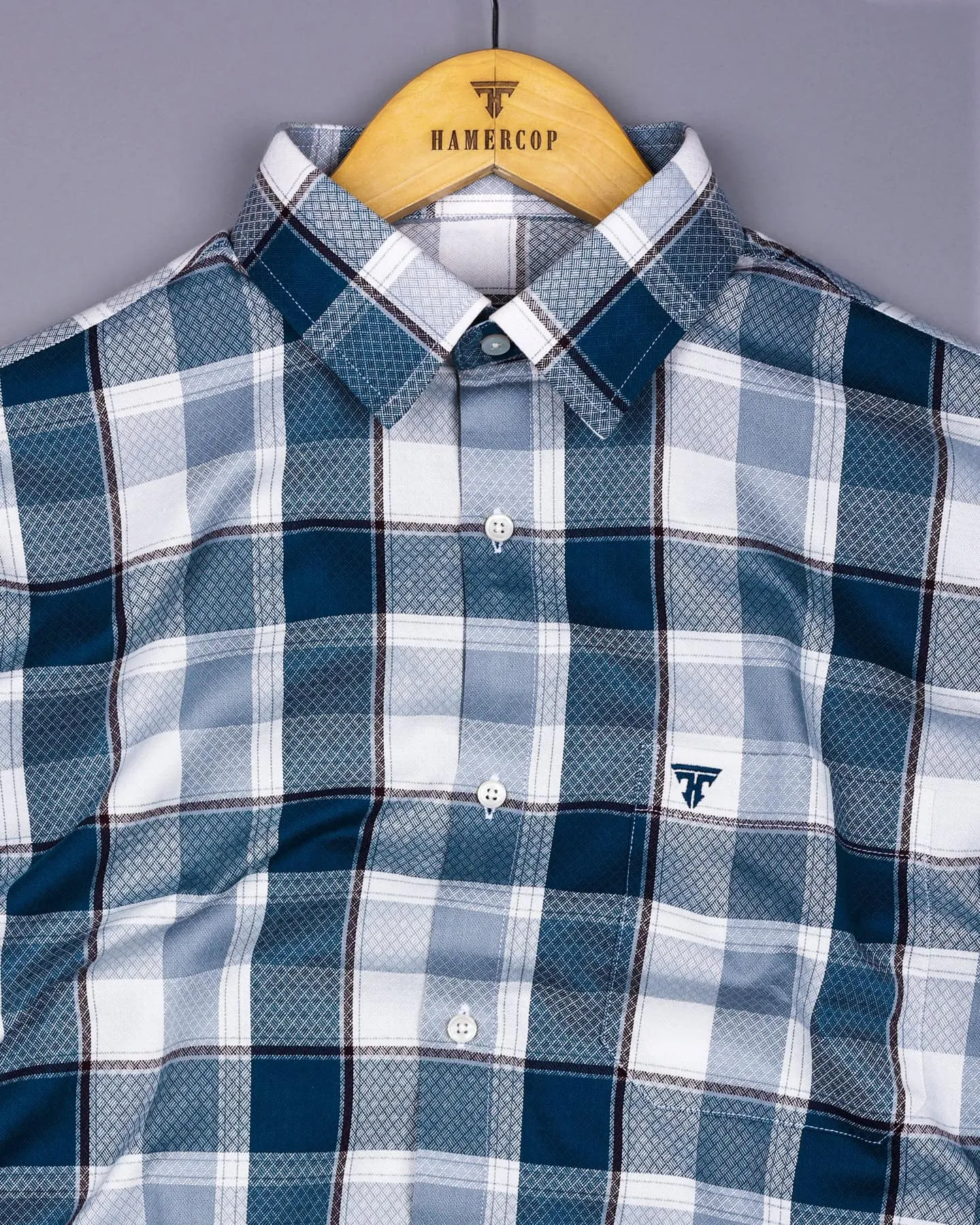 Crollon Blue With White Check Dobby Cotton Shirt