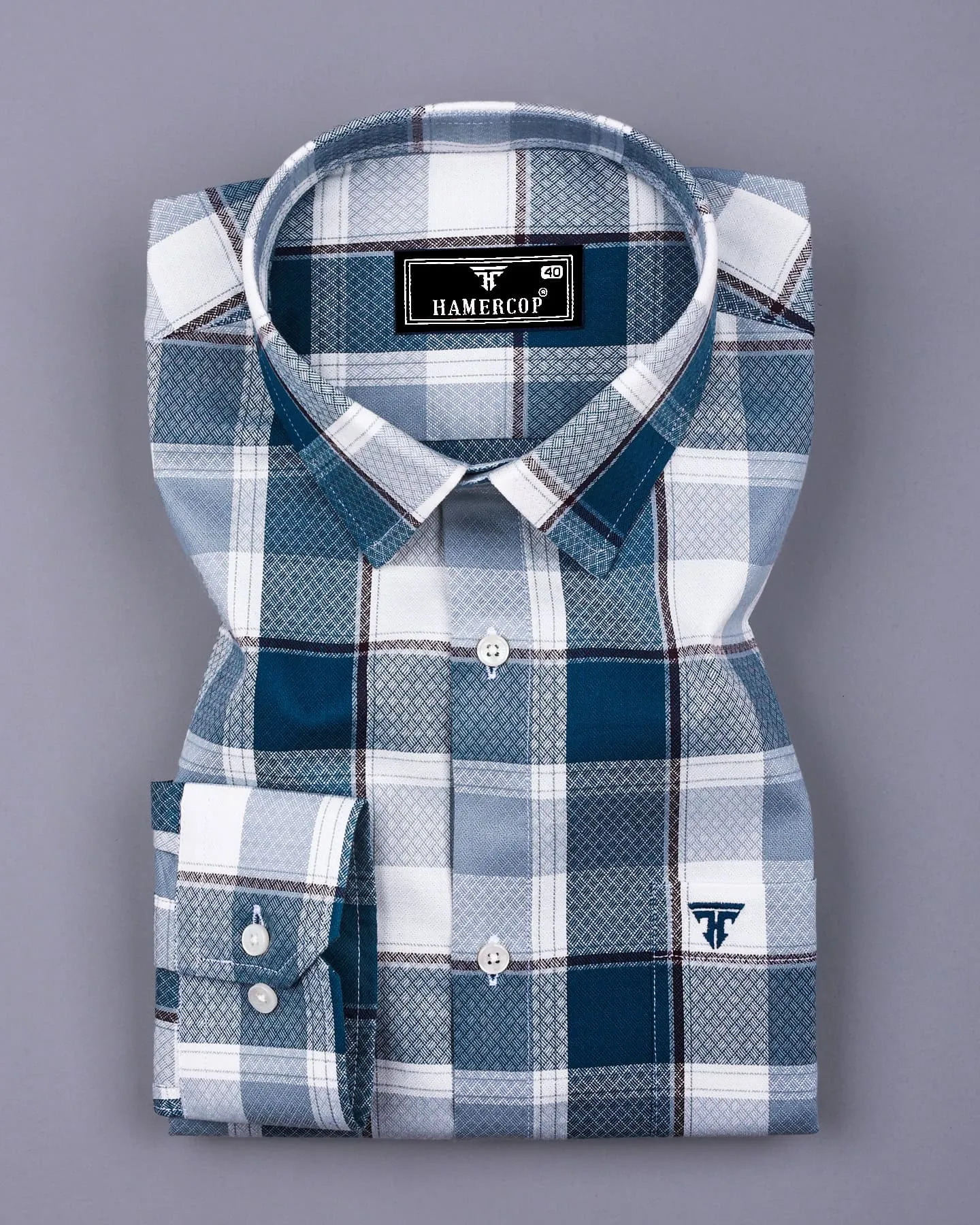 Crollon Blue With White Check Dobby Cotton Shirt