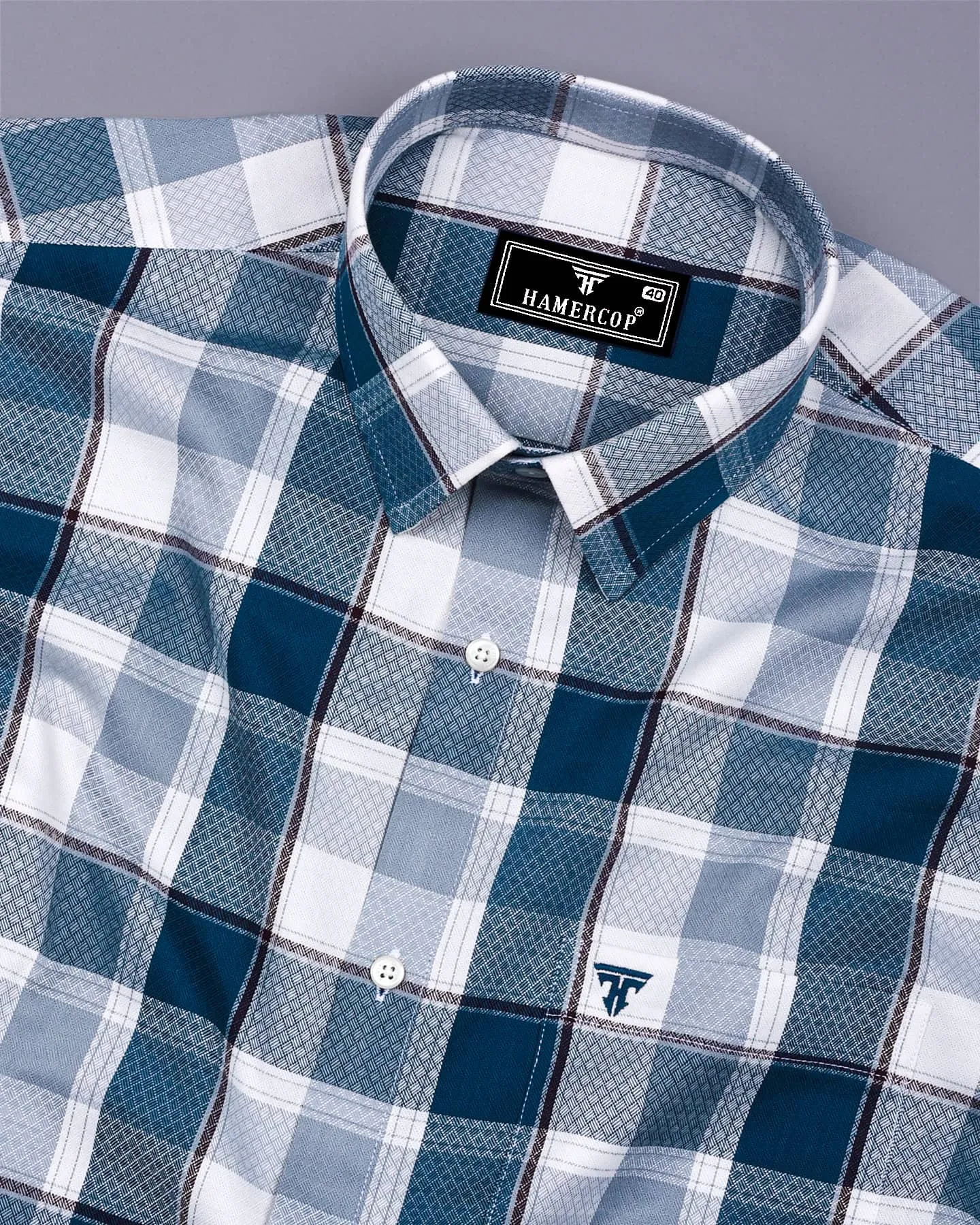 Crollon Blue With White Check Dobby Cotton Shirt