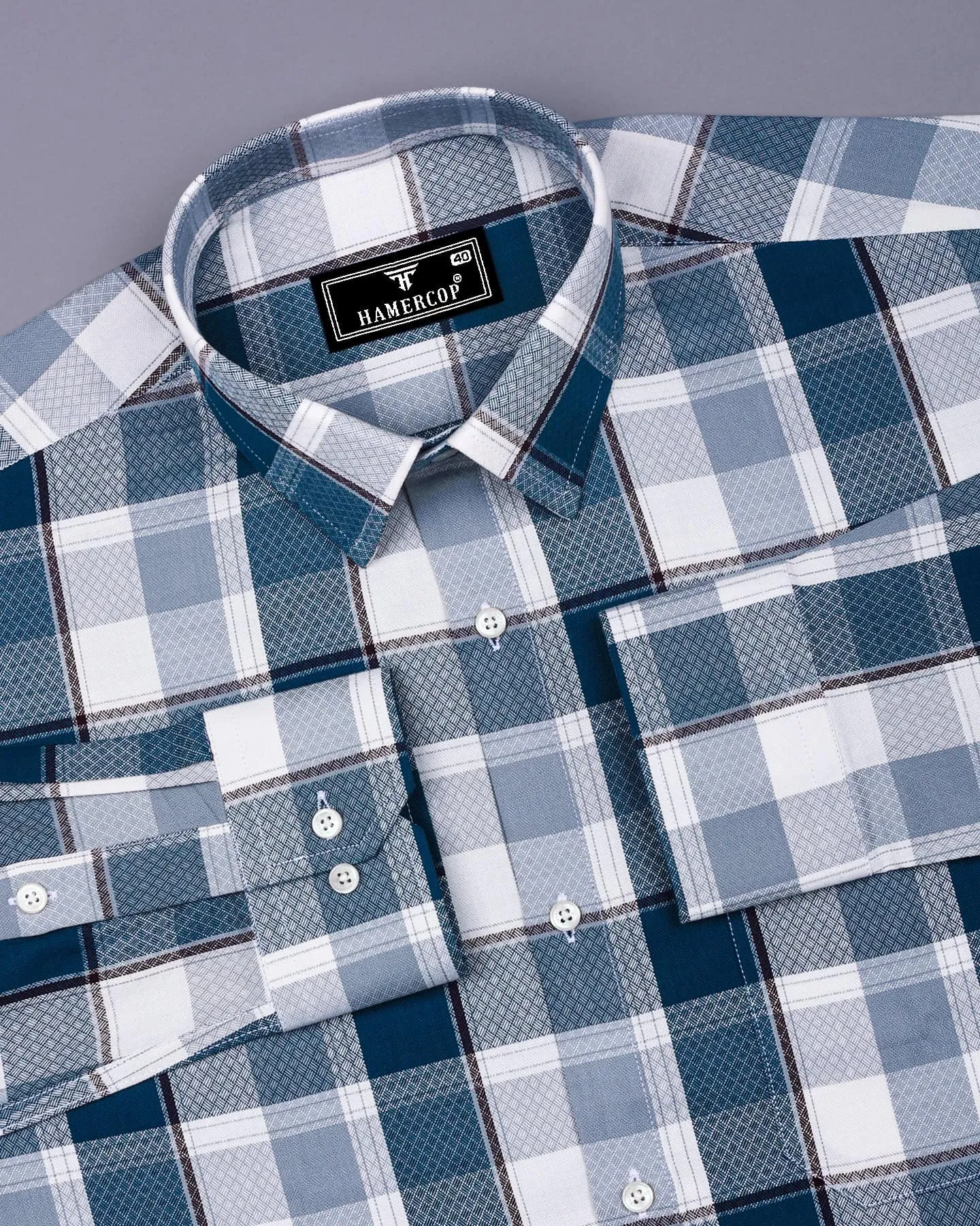 Crollon Blue With White Check Dobby Cotton Shirt