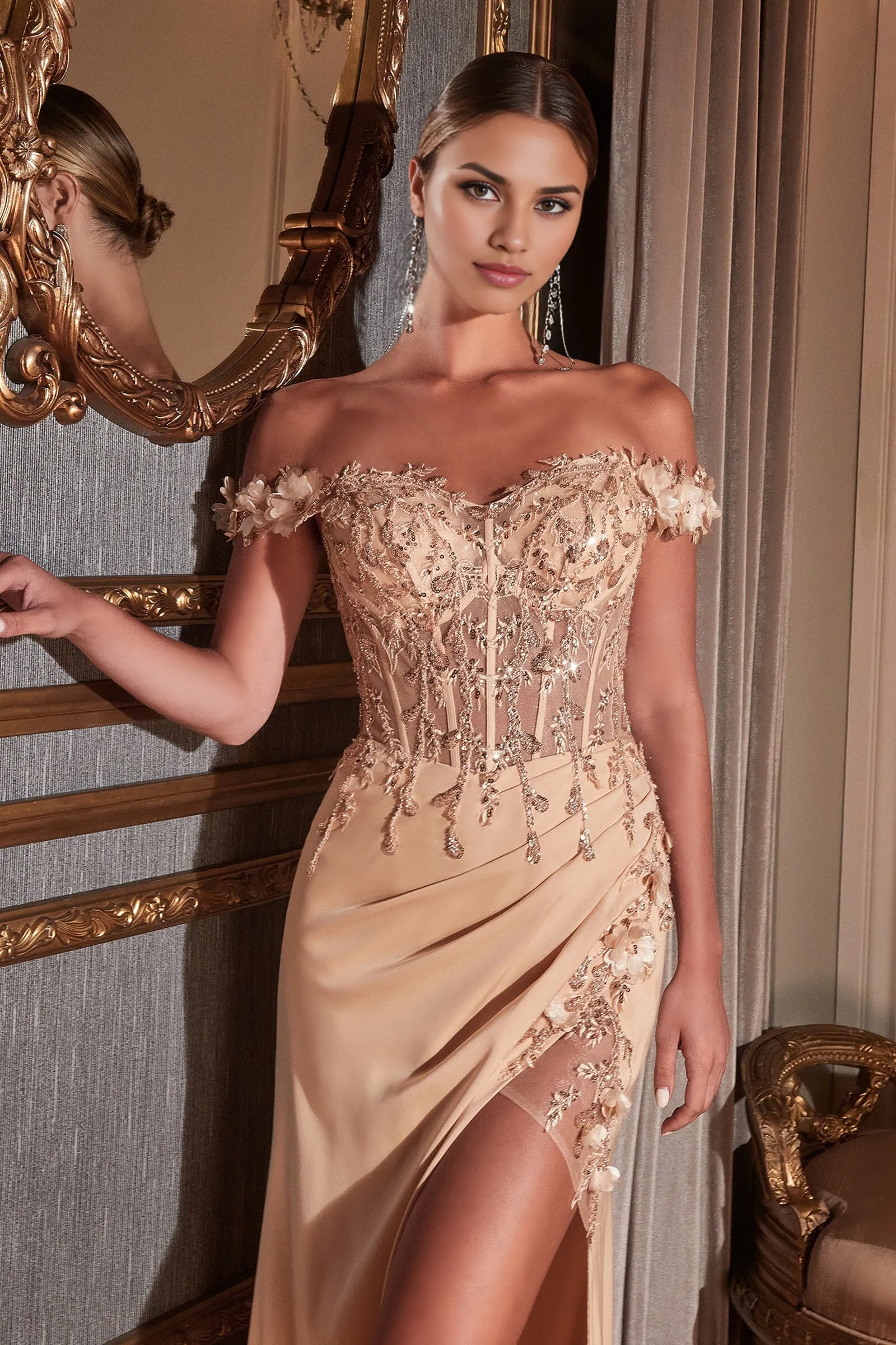 Elegant Prom Dresses Fitted 3D Floral Corset Gown Evening Dress