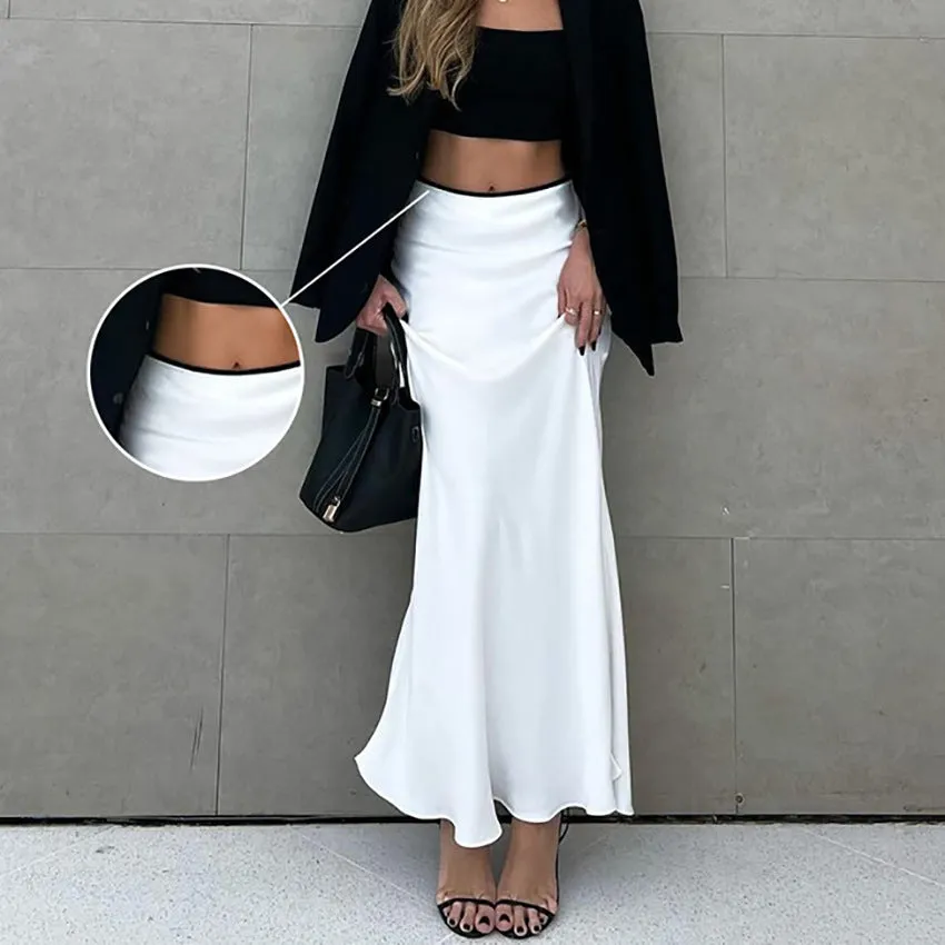 European And American Elegant White Satin Satin Skirt Simple Drape Fishtail