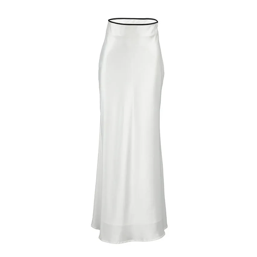 European And American Elegant White Satin Satin Skirt Simple Drape Fishtail