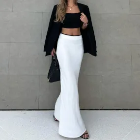 European And American Elegant White Satin Satin Skirt Simple Drape Fishtail