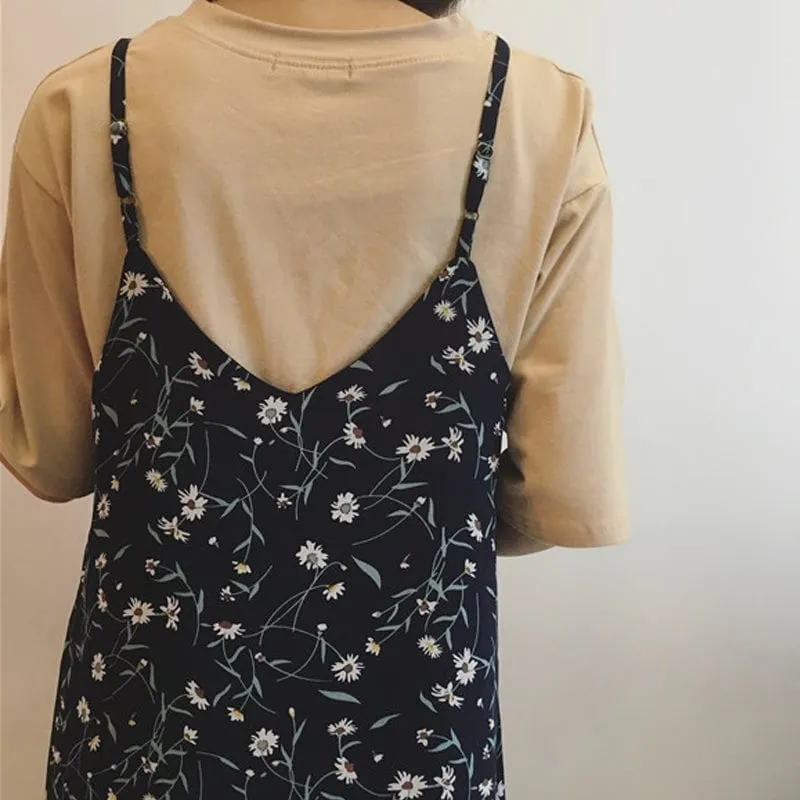 Floral Print Spaghetti-Strap A-line Dress