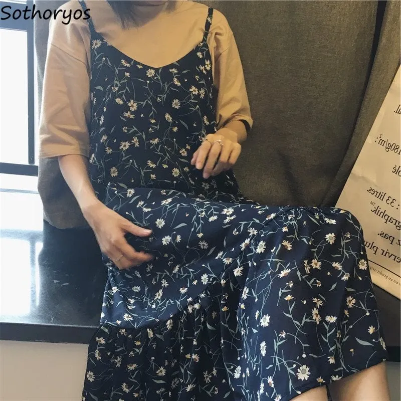 Floral Print Spaghetti-Strap A-line Dress