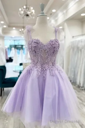 Floral Sweetheart A-Line Lavender Homecoming Dress