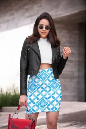 Flowery Pattern in blue Poster Pencil Skirt