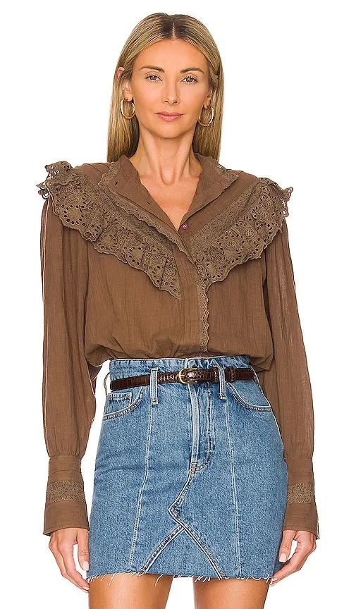 Free People Hit The Road Blouse in Brown