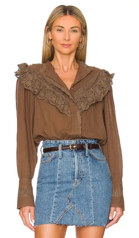 Free People Hit The Road Blouse in Brown