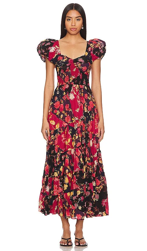Free People Sundrenched Short Sleeve Maxi Dress in Black