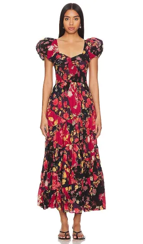 Free People Sundrenched Short Sleeve Maxi Dress in Black
