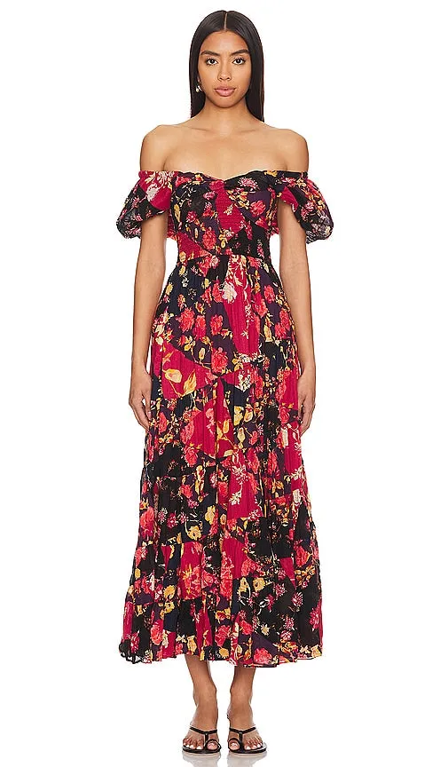 Free People Sundrenched Short Sleeve Maxi Dress in Black