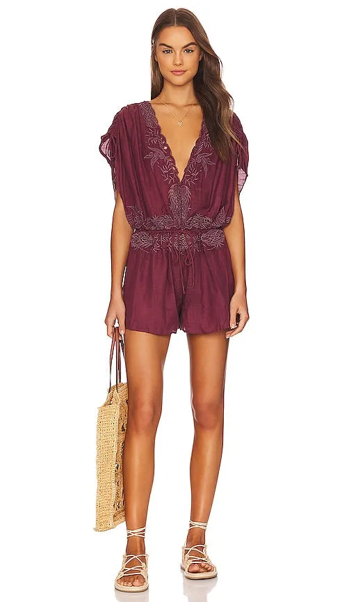 Free People Weila Romper in Burgundy