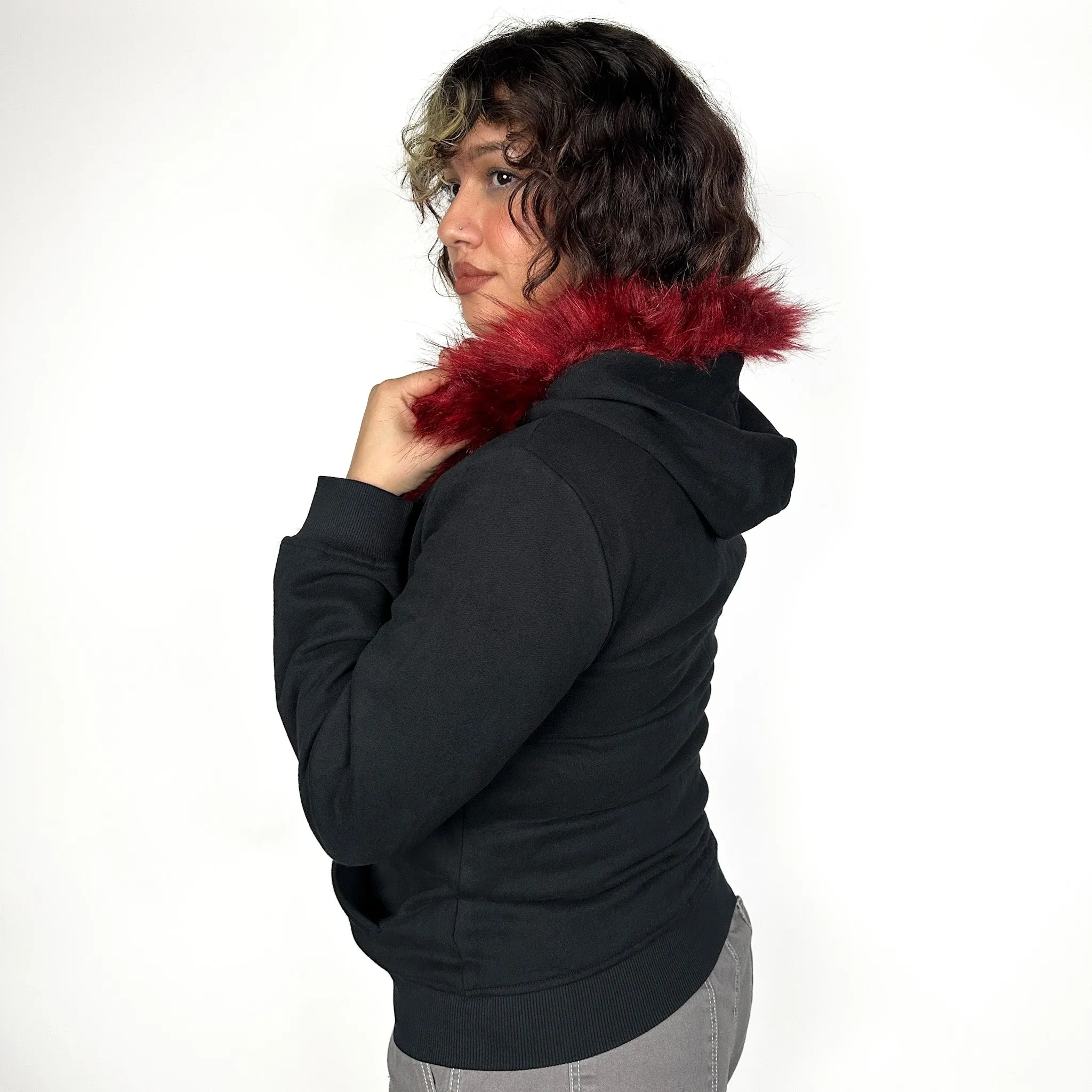 Fuzzy Cathedral Faux Fur Rhinestone Zip up Hoodie Wicked Misfit
