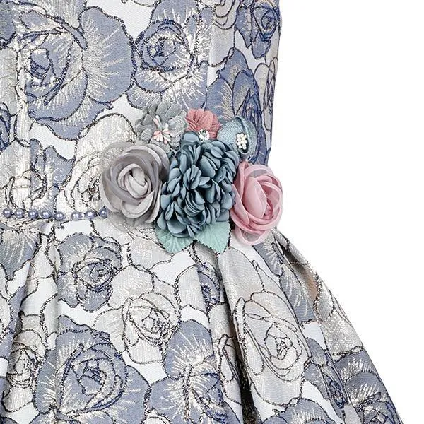 GIRLS FLORAL DAMASK DRESS - BLUE
