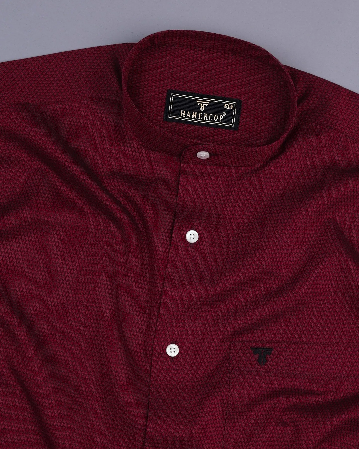 Glisten Beat Red Dobby Textured Cotton Shirt