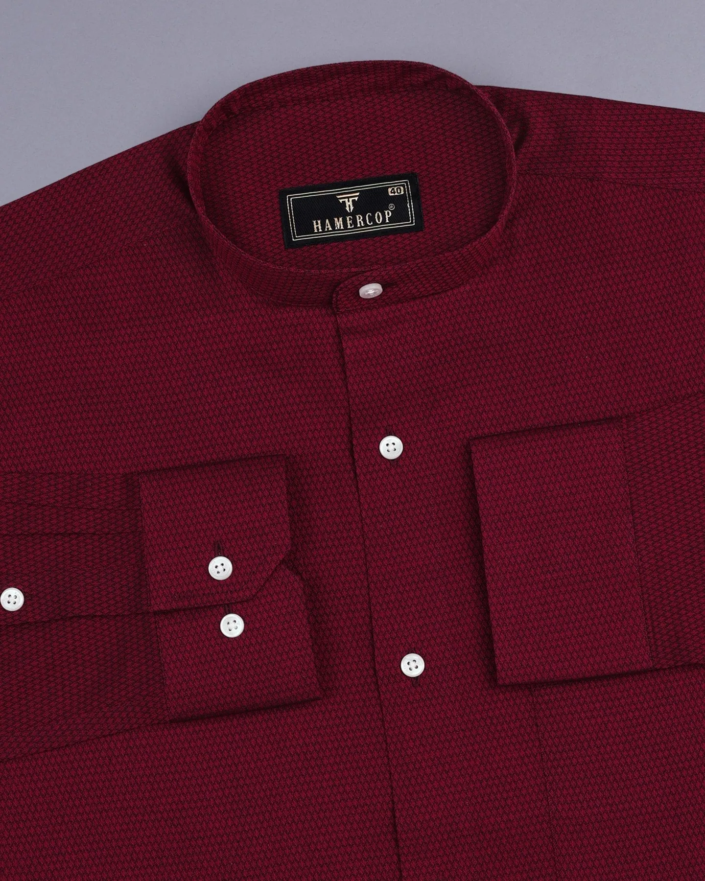 Glisten Beat Red Dobby Textured Cotton Shirt