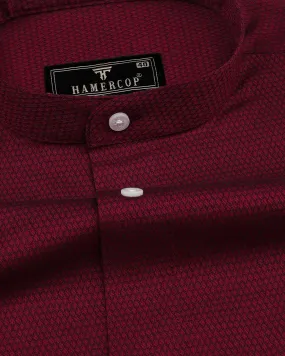 Glisten Beat Red Dobby Textured Cotton Shirt