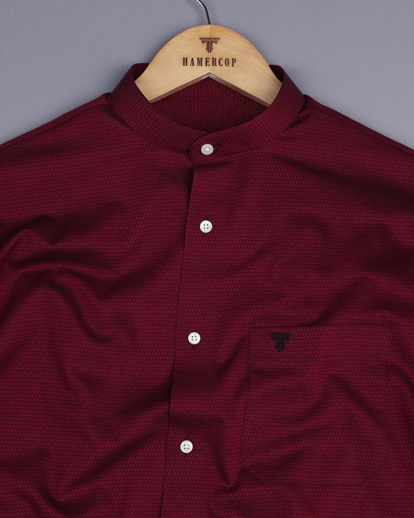 Glisten Beat Red Dobby Textured Cotton Shirt