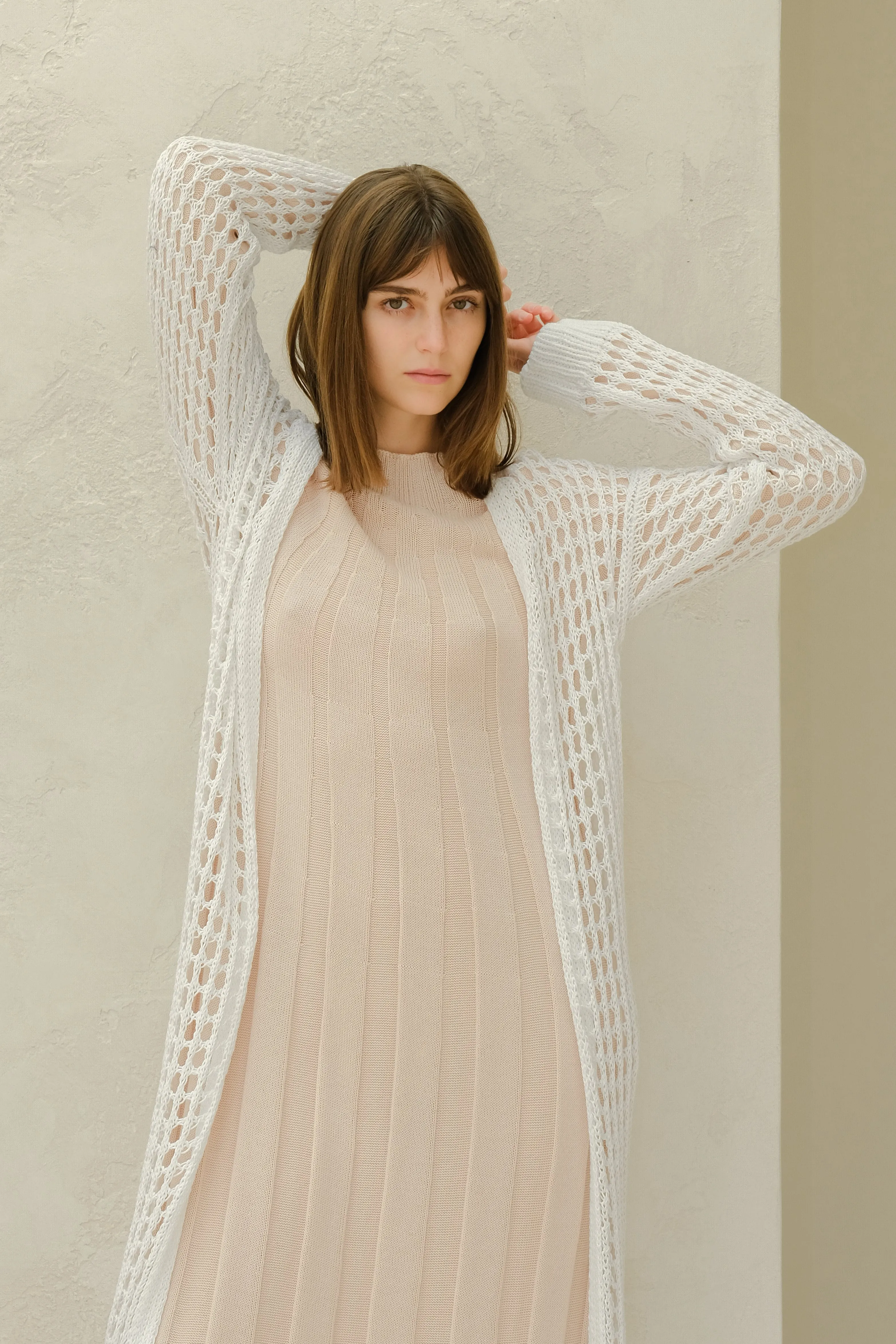 Maxi cardigan in cotone all'uncinetto