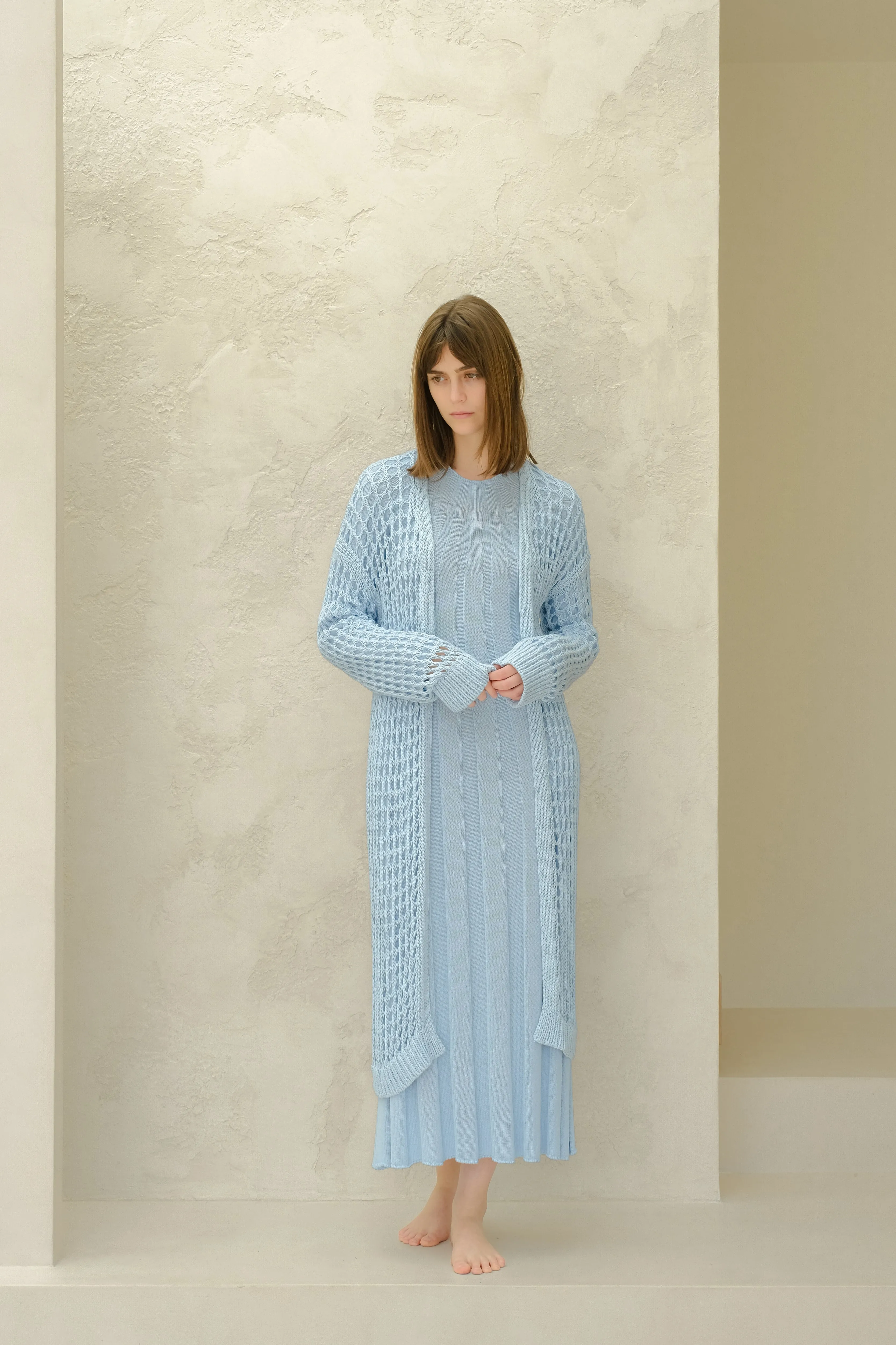 Maxi cardigan in cotone all'uncinetto