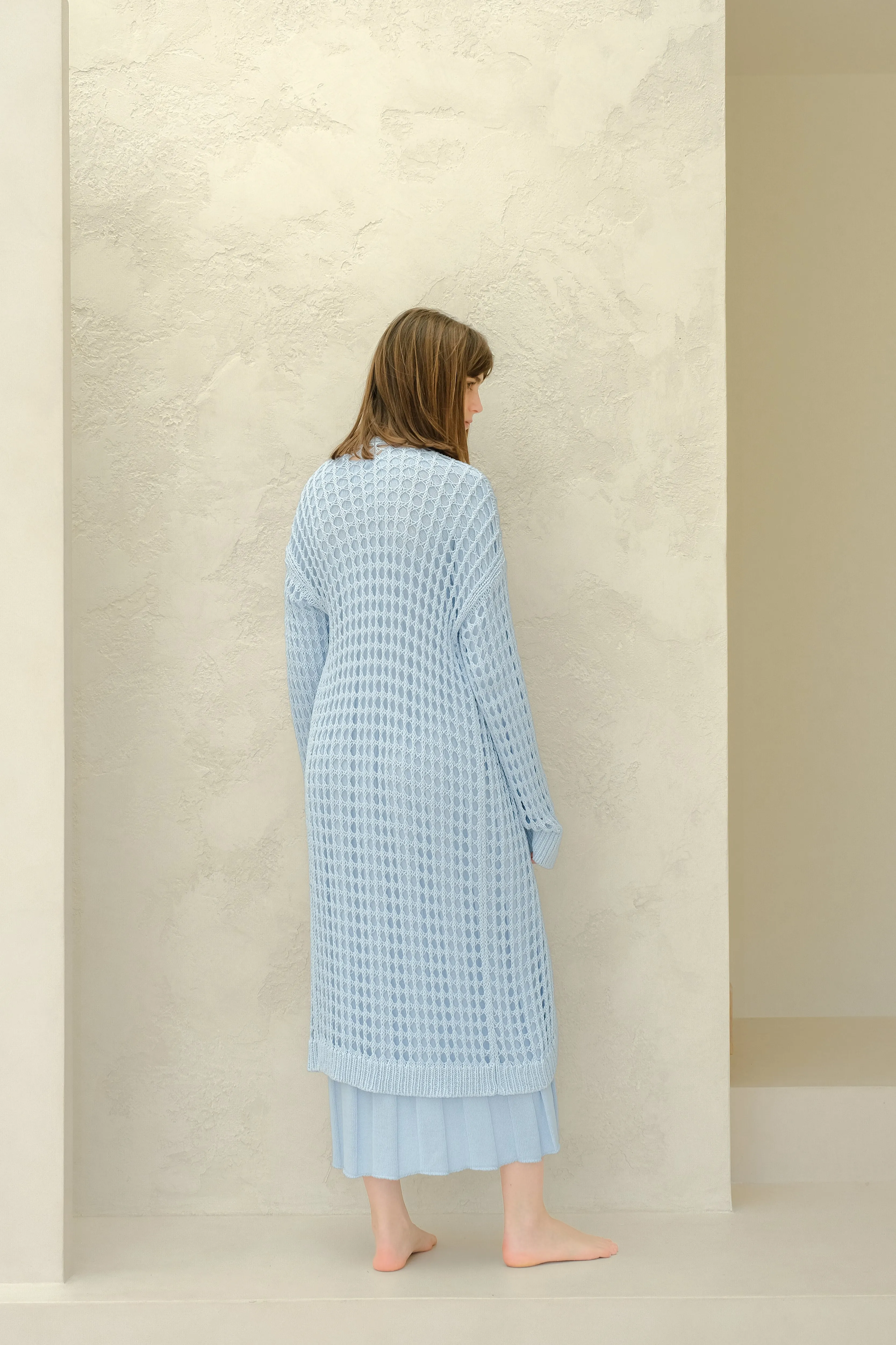 Maxi cardigan in cotone all'uncinetto