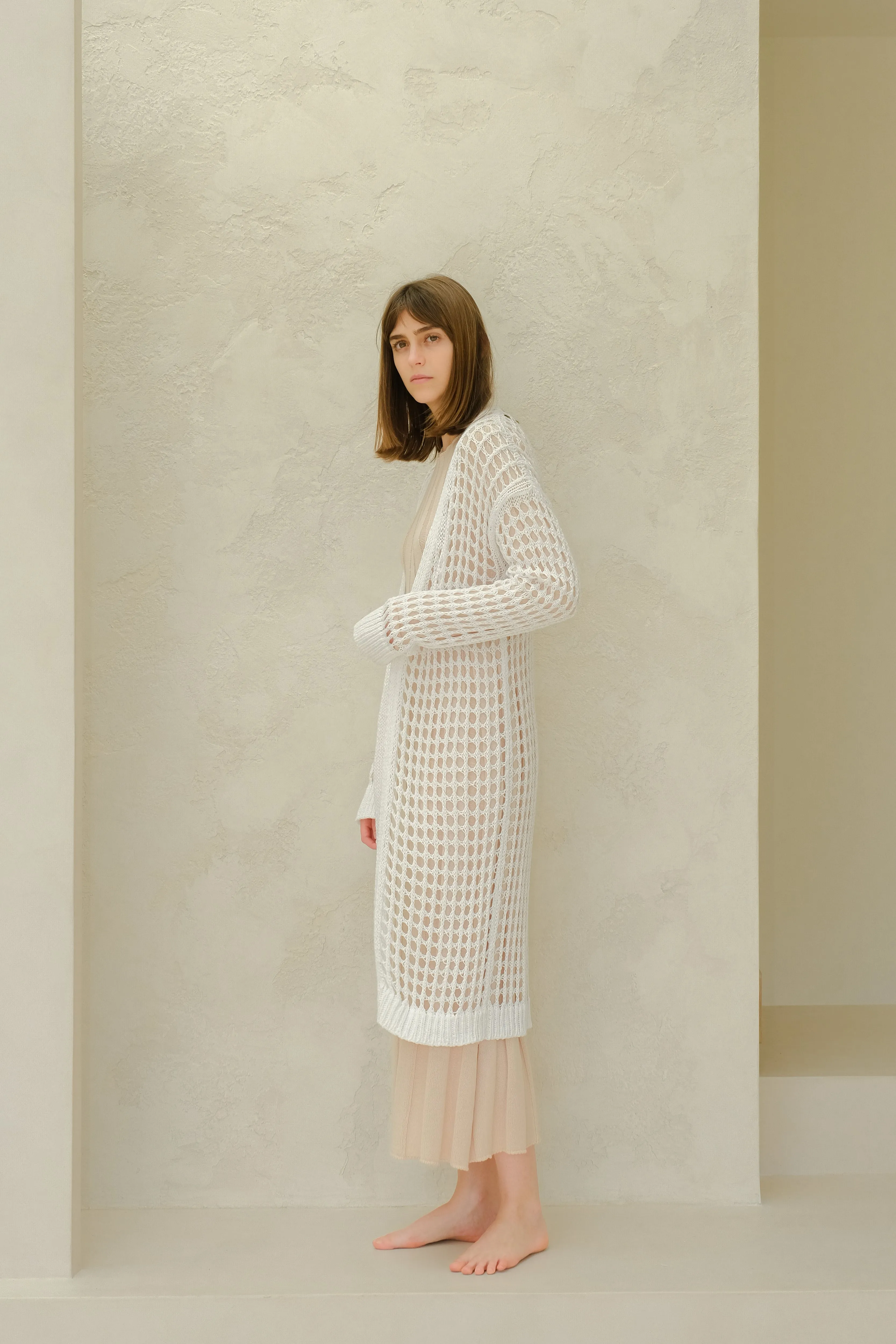 Maxi cardigan in cotone all'uncinetto