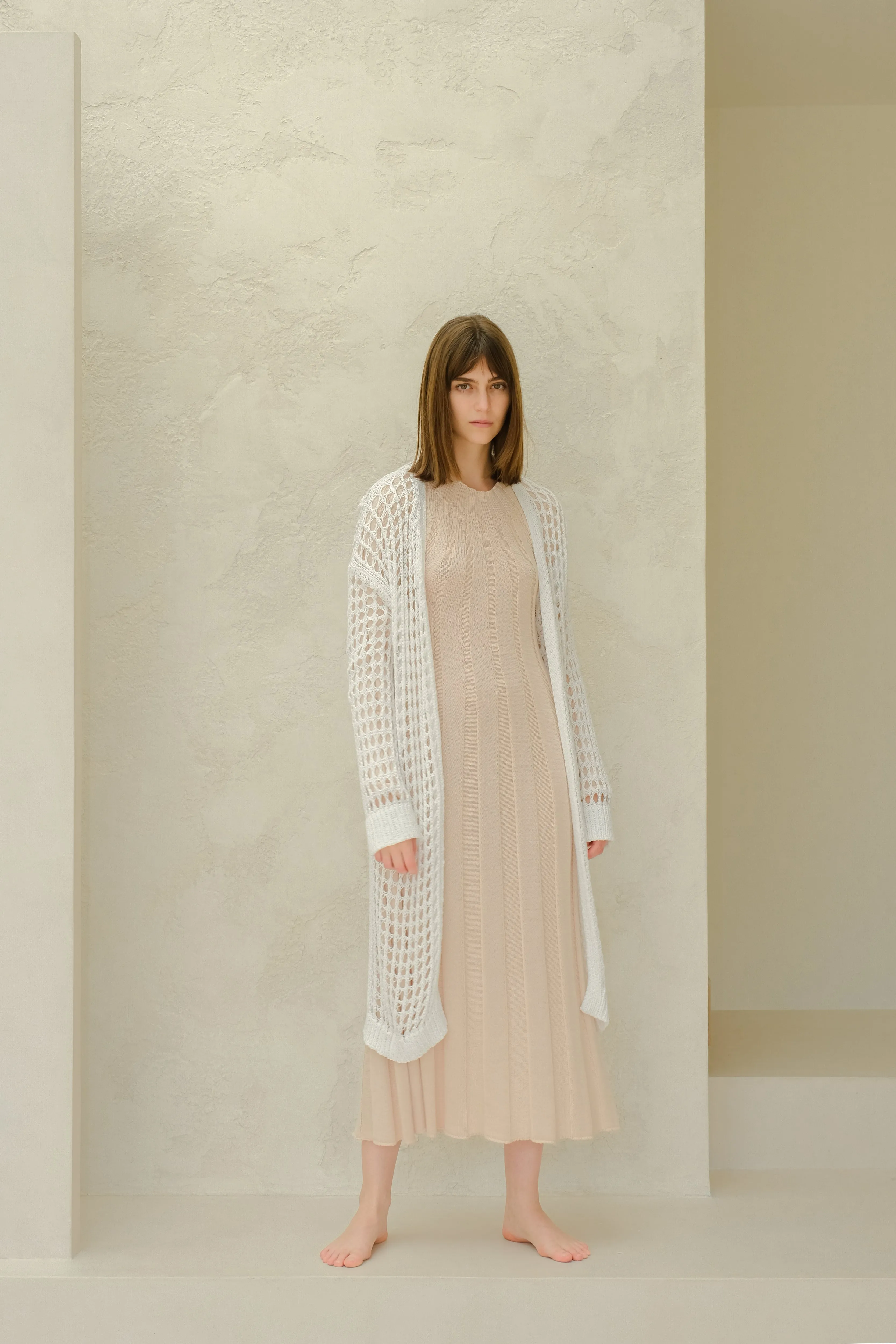 Maxi cardigan in cotone all'uncinetto