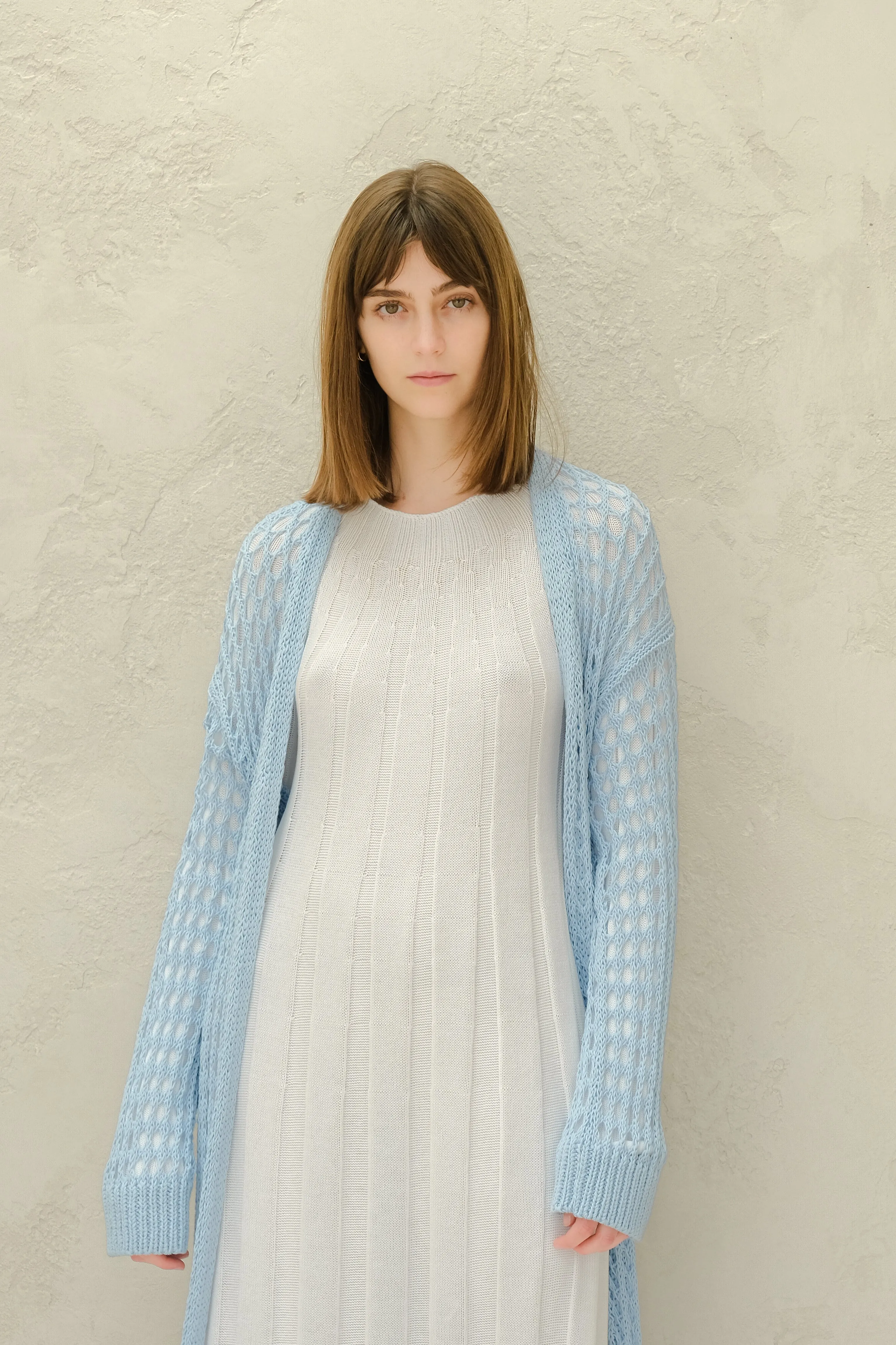 Maxi cardigan in cotone all'uncinetto