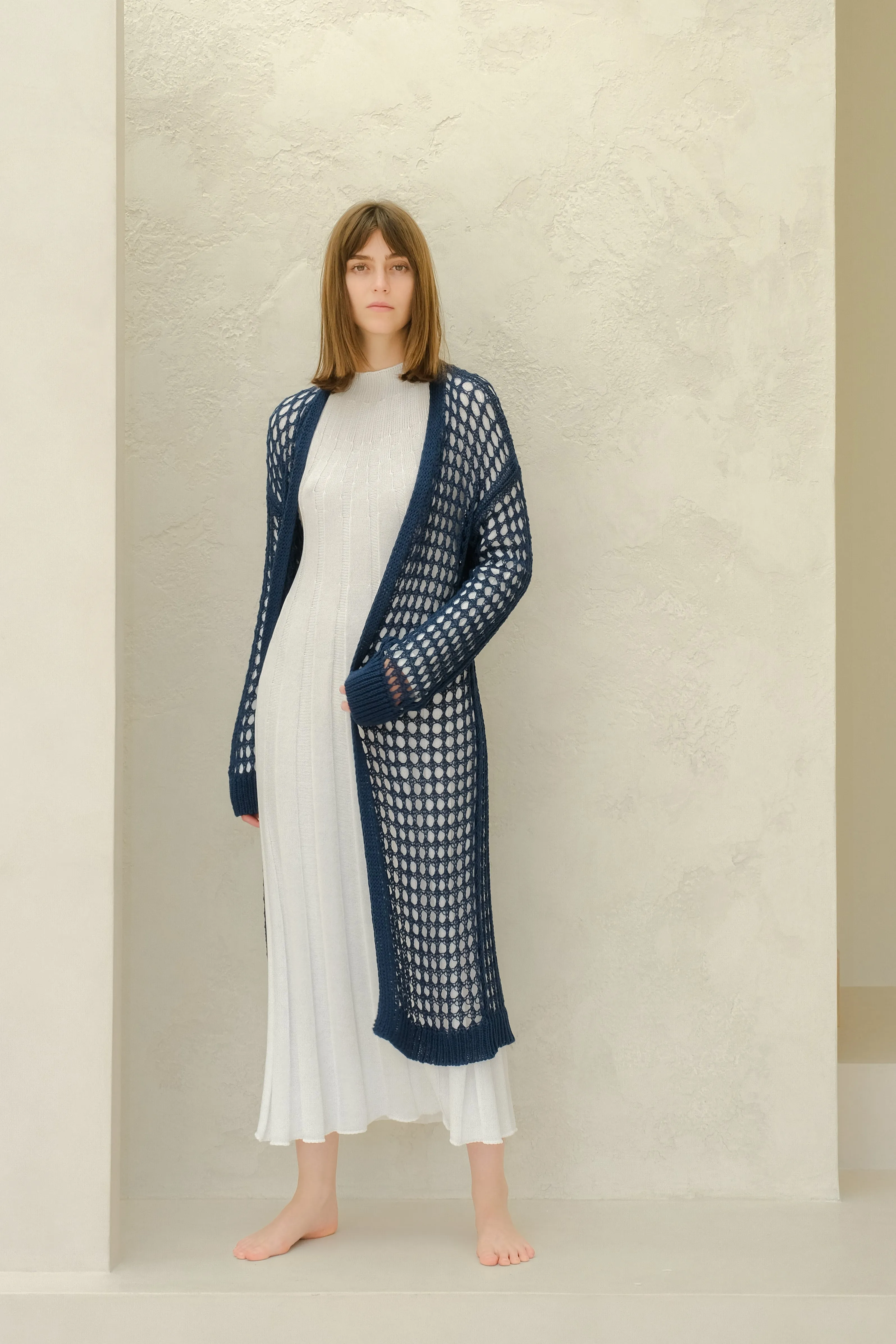 Maxi cardigan in cotone all'uncinetto