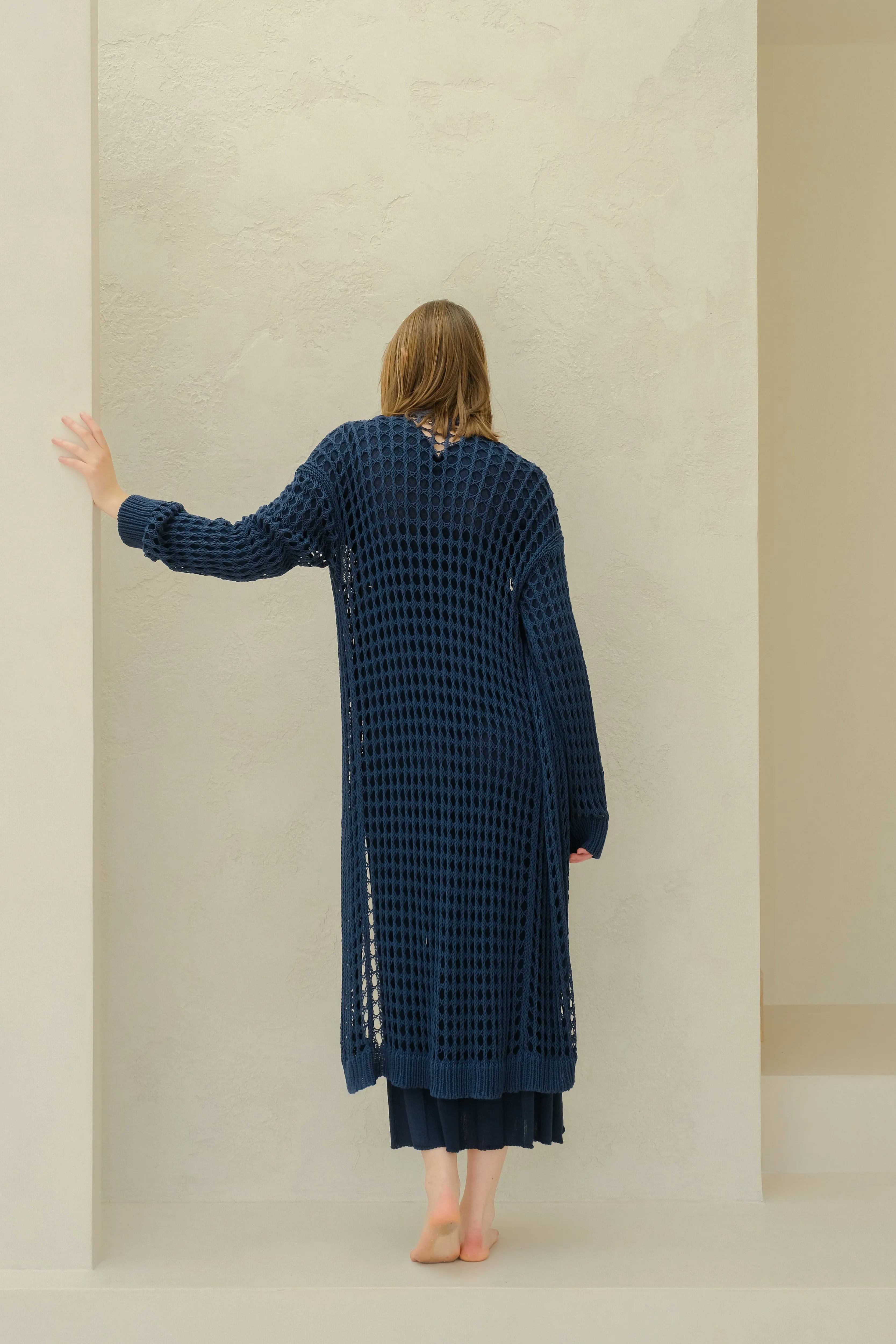 Maxi cardigan in cotone all'uncinetto