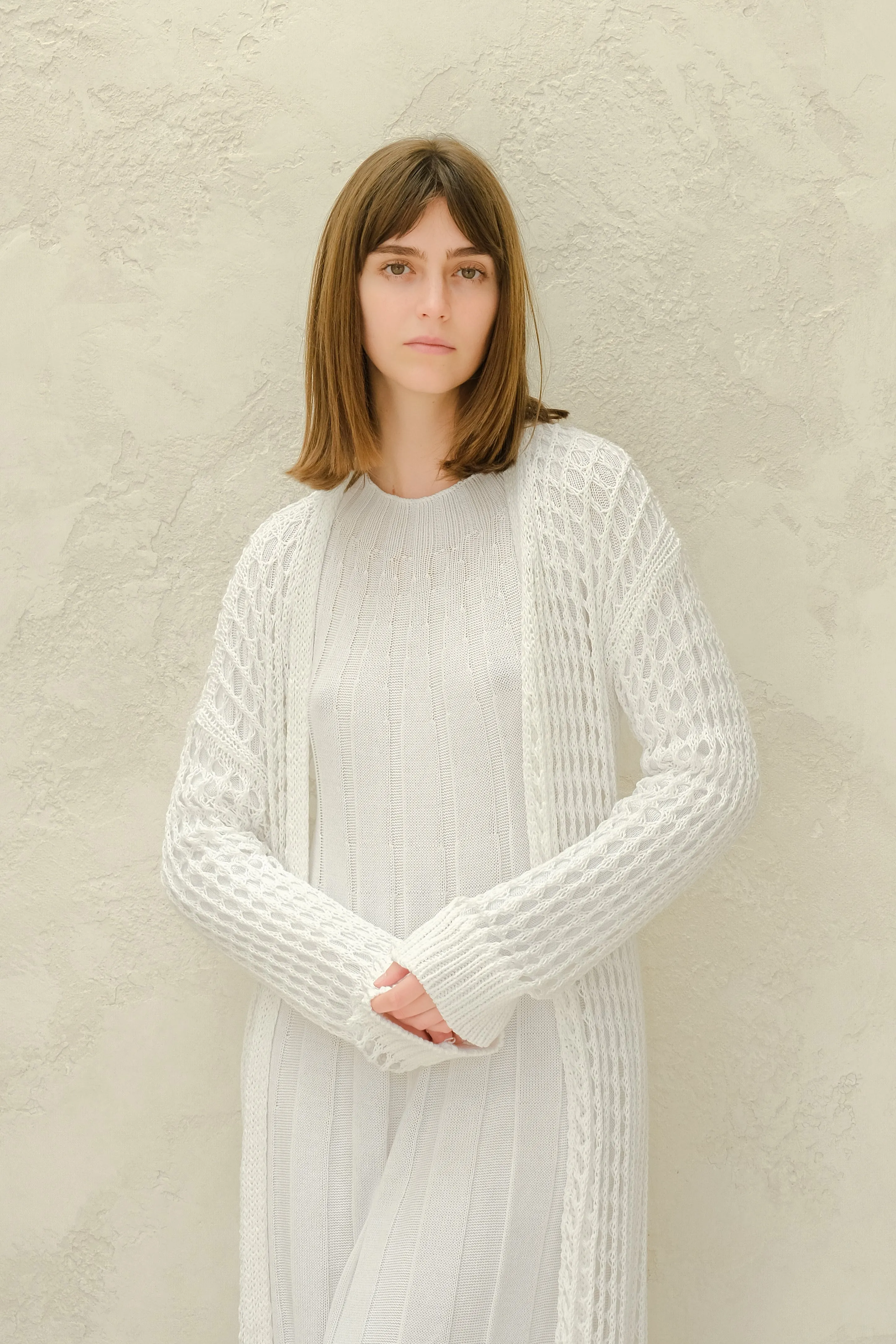 Maxi cardigan in cotone all'uncinetto