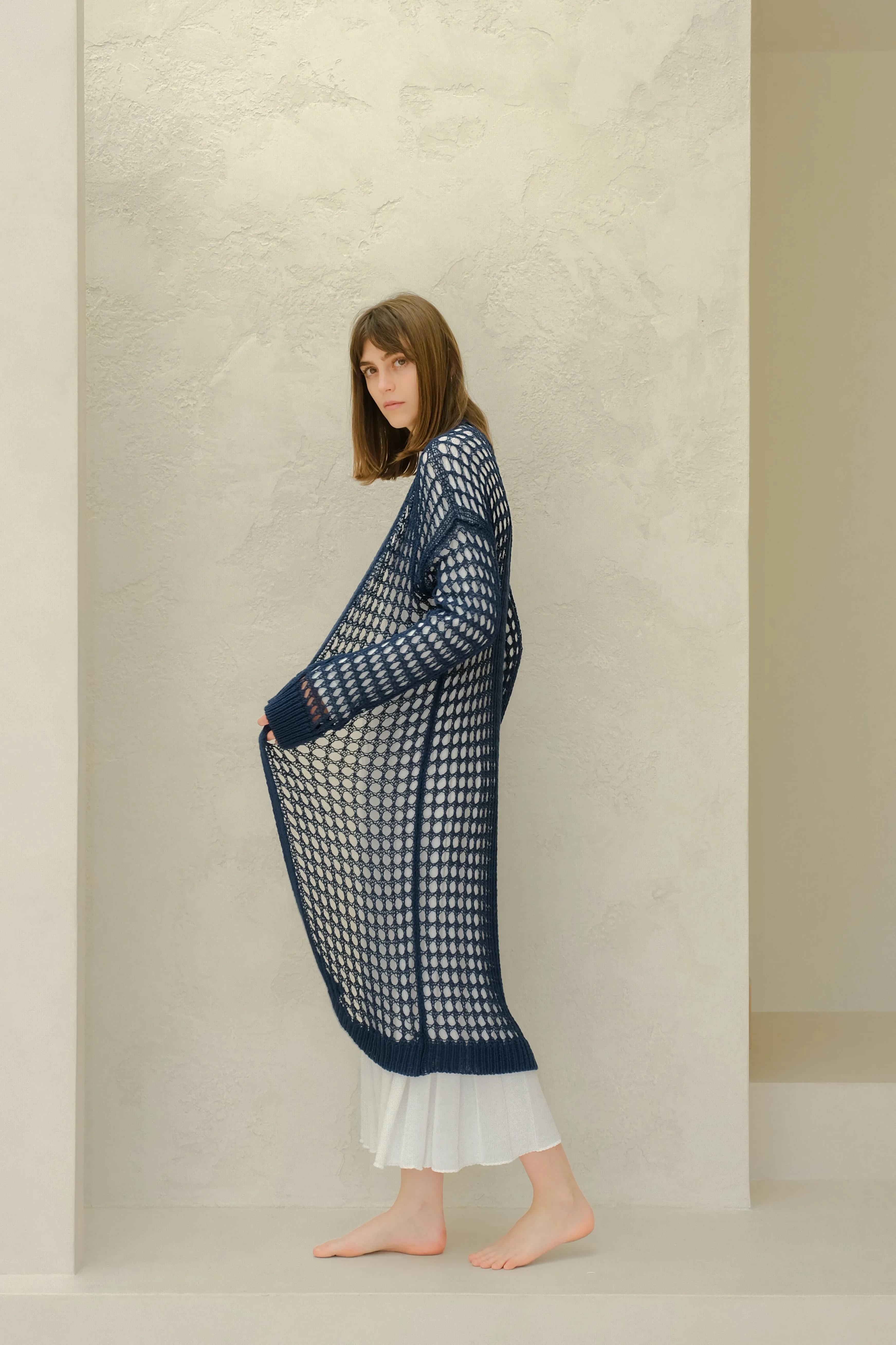 Maxi cardigan in cotone all'uncinetto