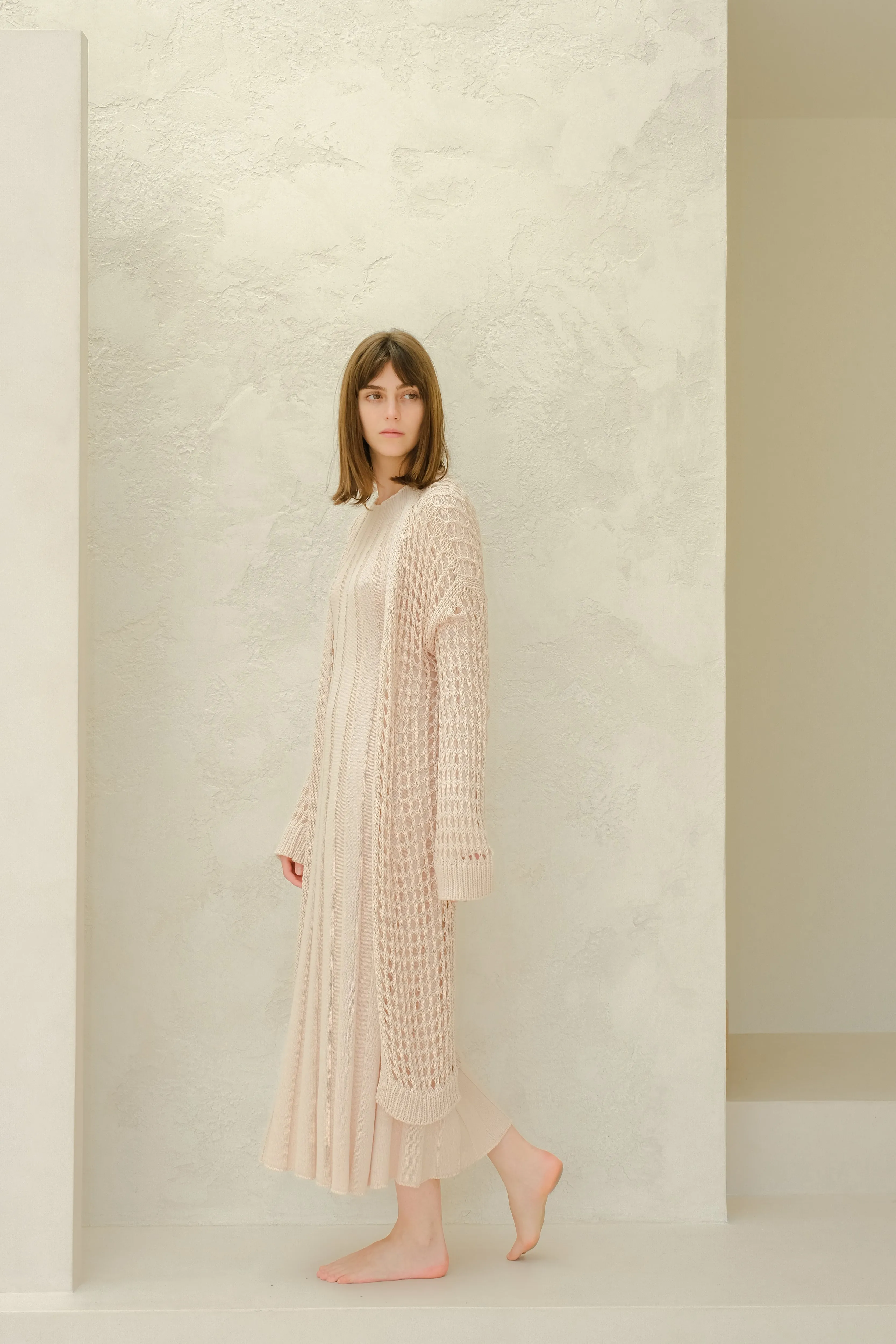 Maxi cardigan in cotone all'uncinetto