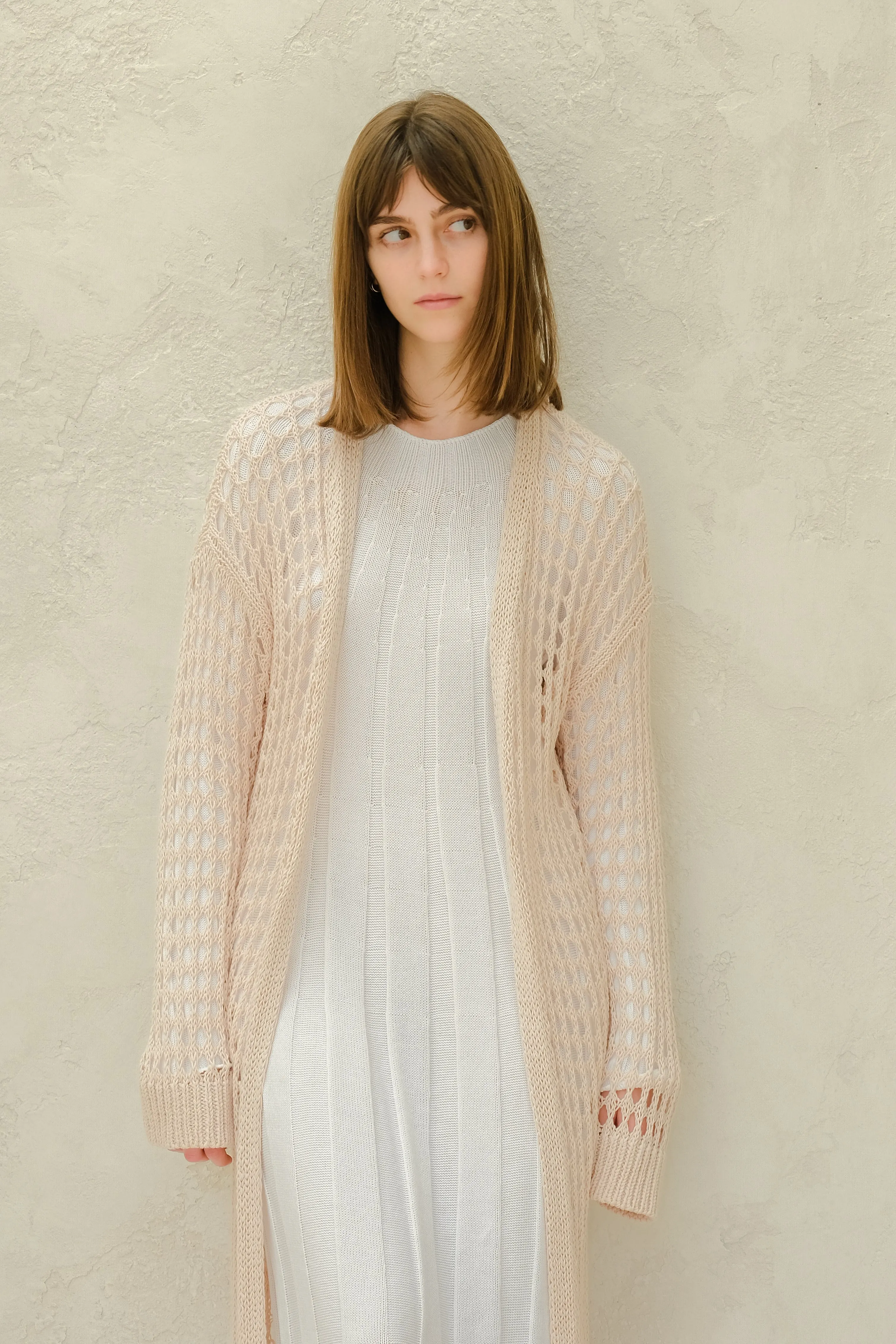 Maxi cardigan in cotone all'uncinetto