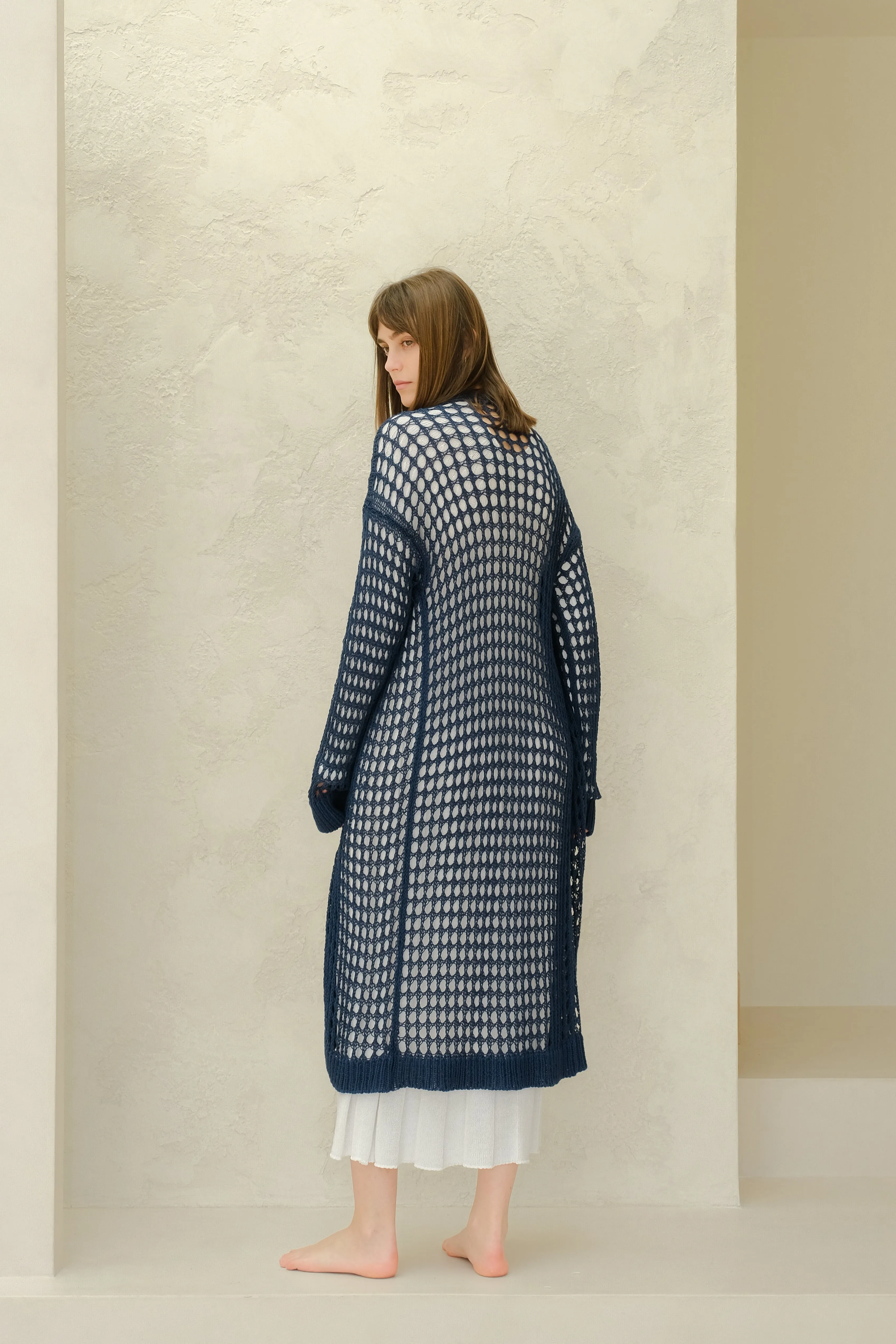 Maxi cardigan in cotone all'uncinetto