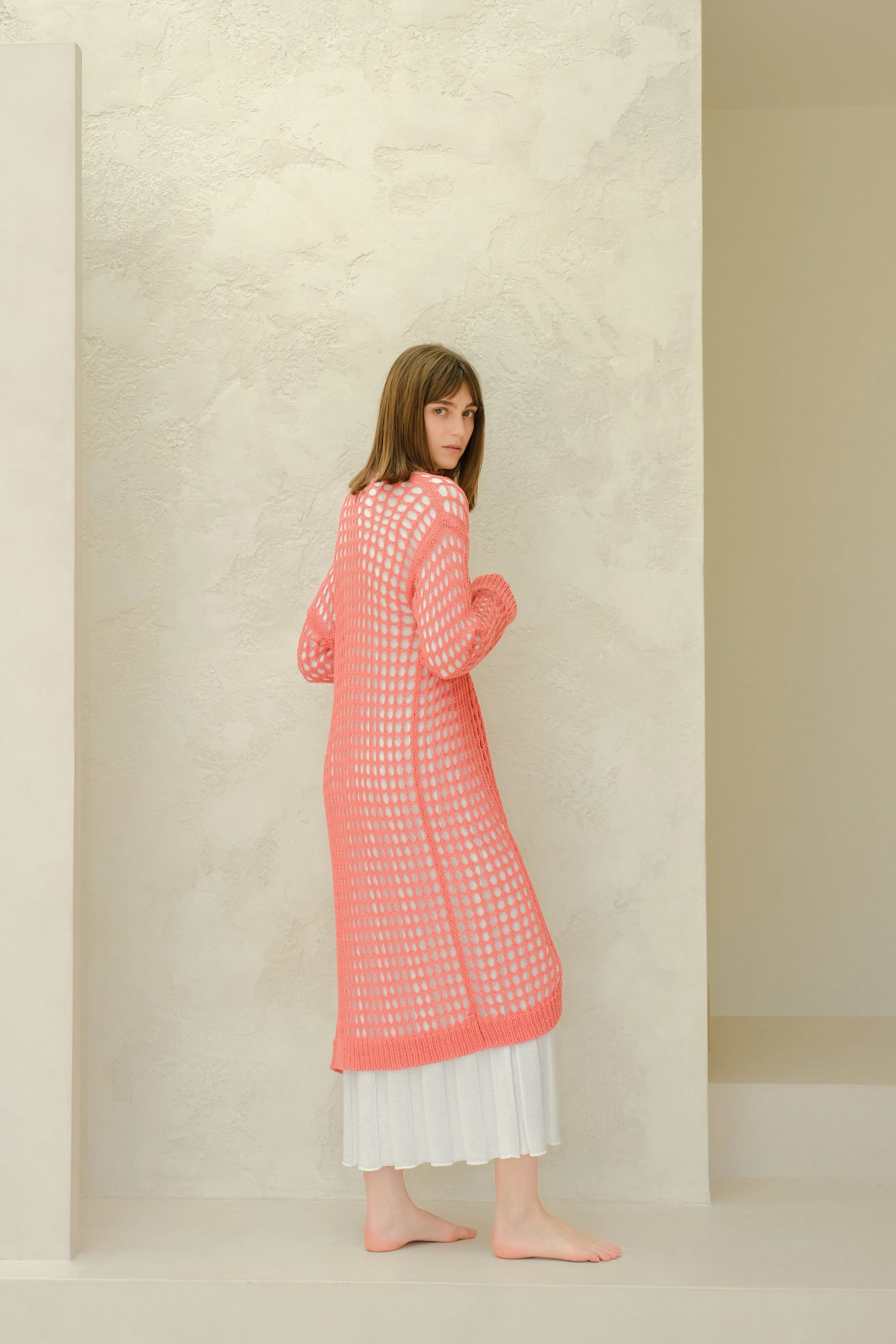Maxi cardigan in cotone all'uncinetto