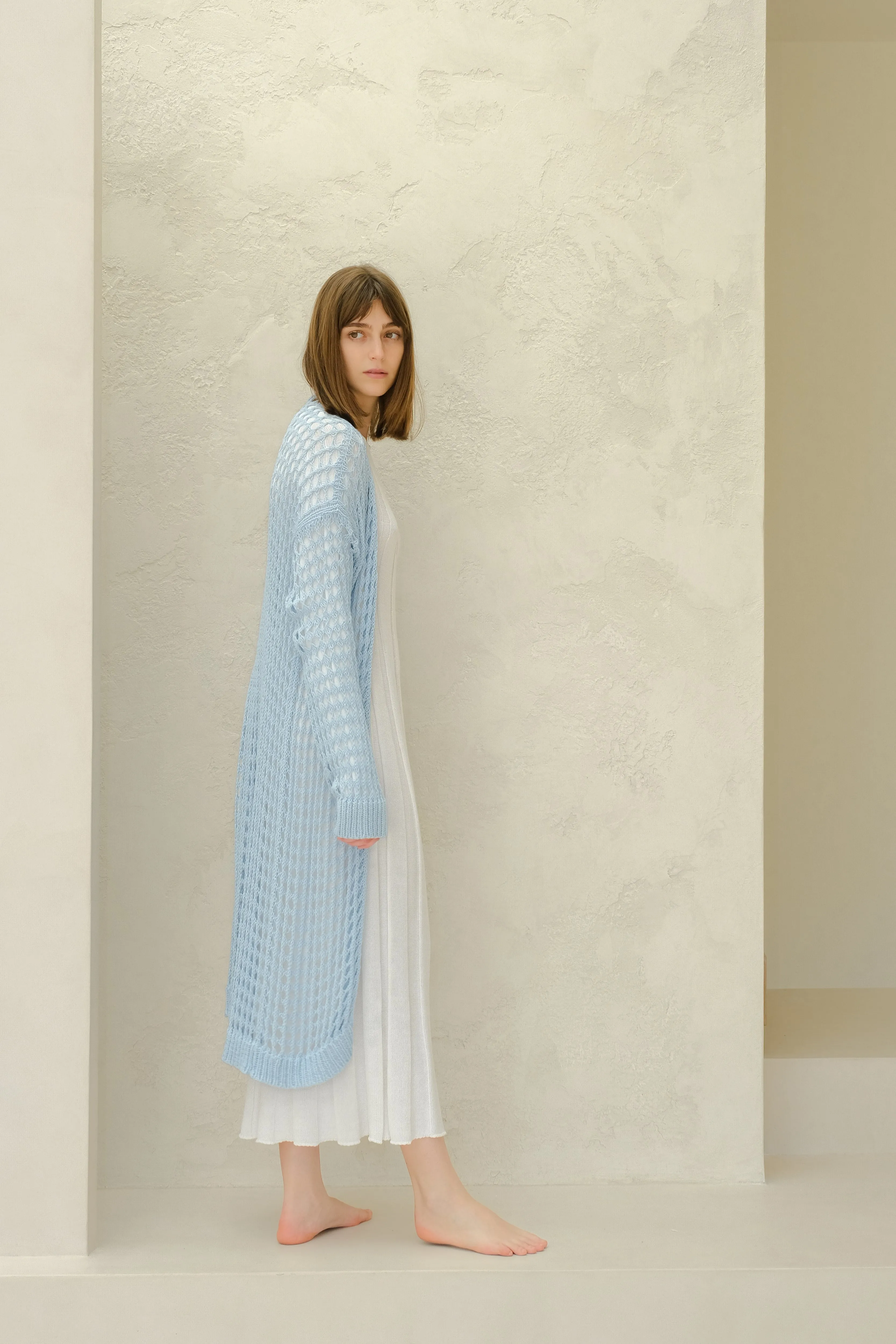 Maxi cardigan in cotone all'uncinetto