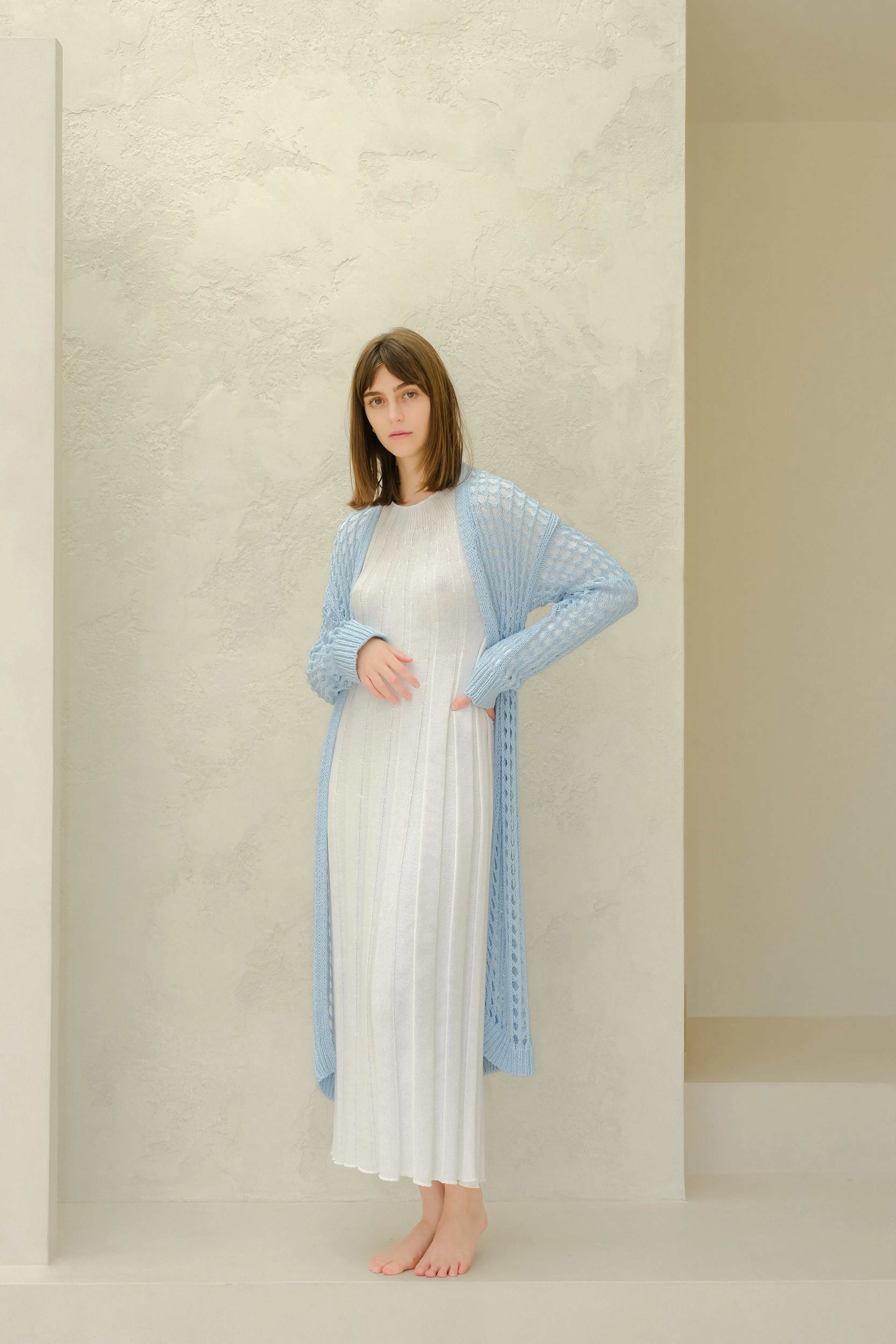 Maxi cardigan in cotone all'uncinetto