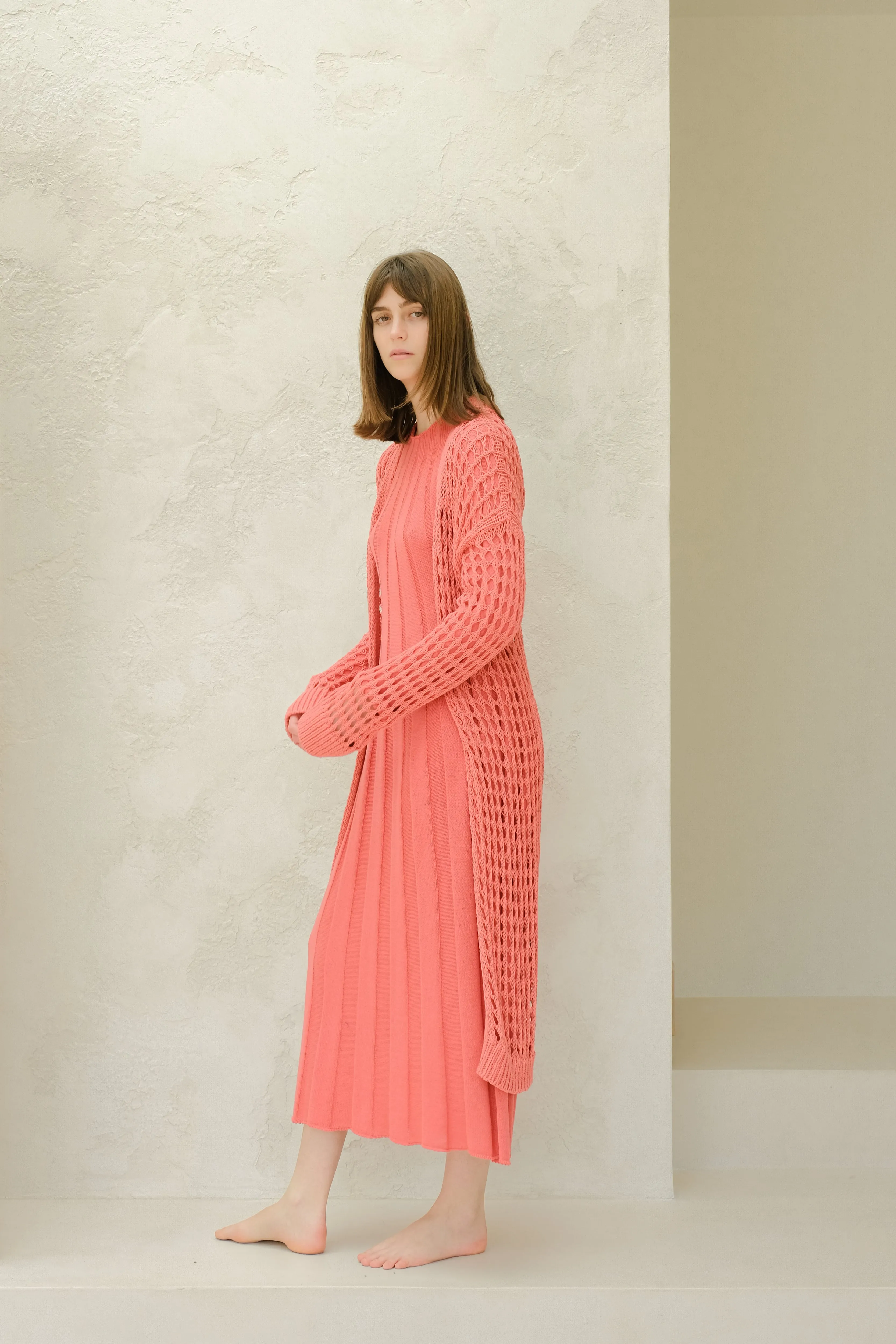 Maxi cardigan in cotone all'uncinetto
